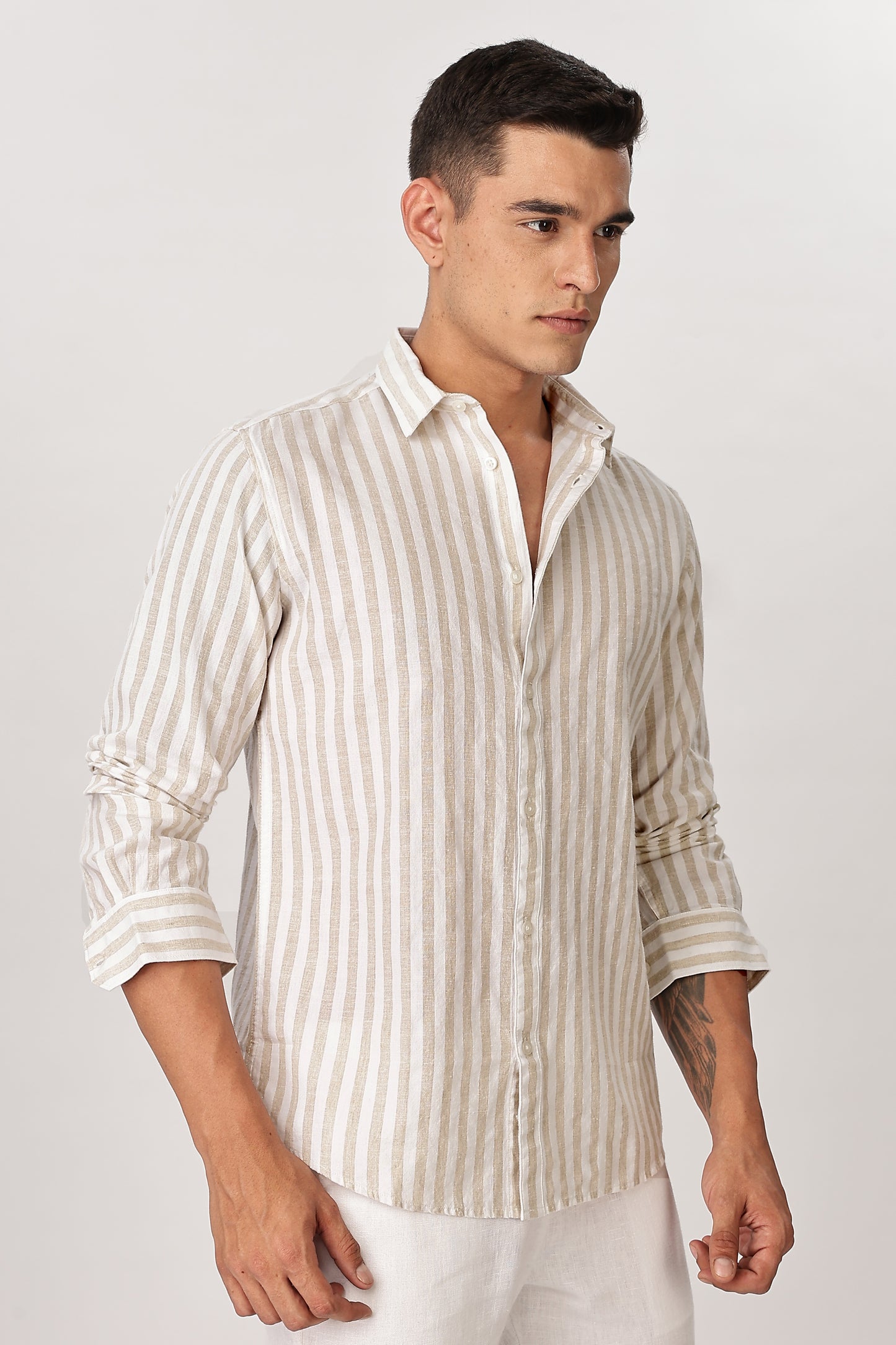 Uri Sand Striped Linen Blend Shirt