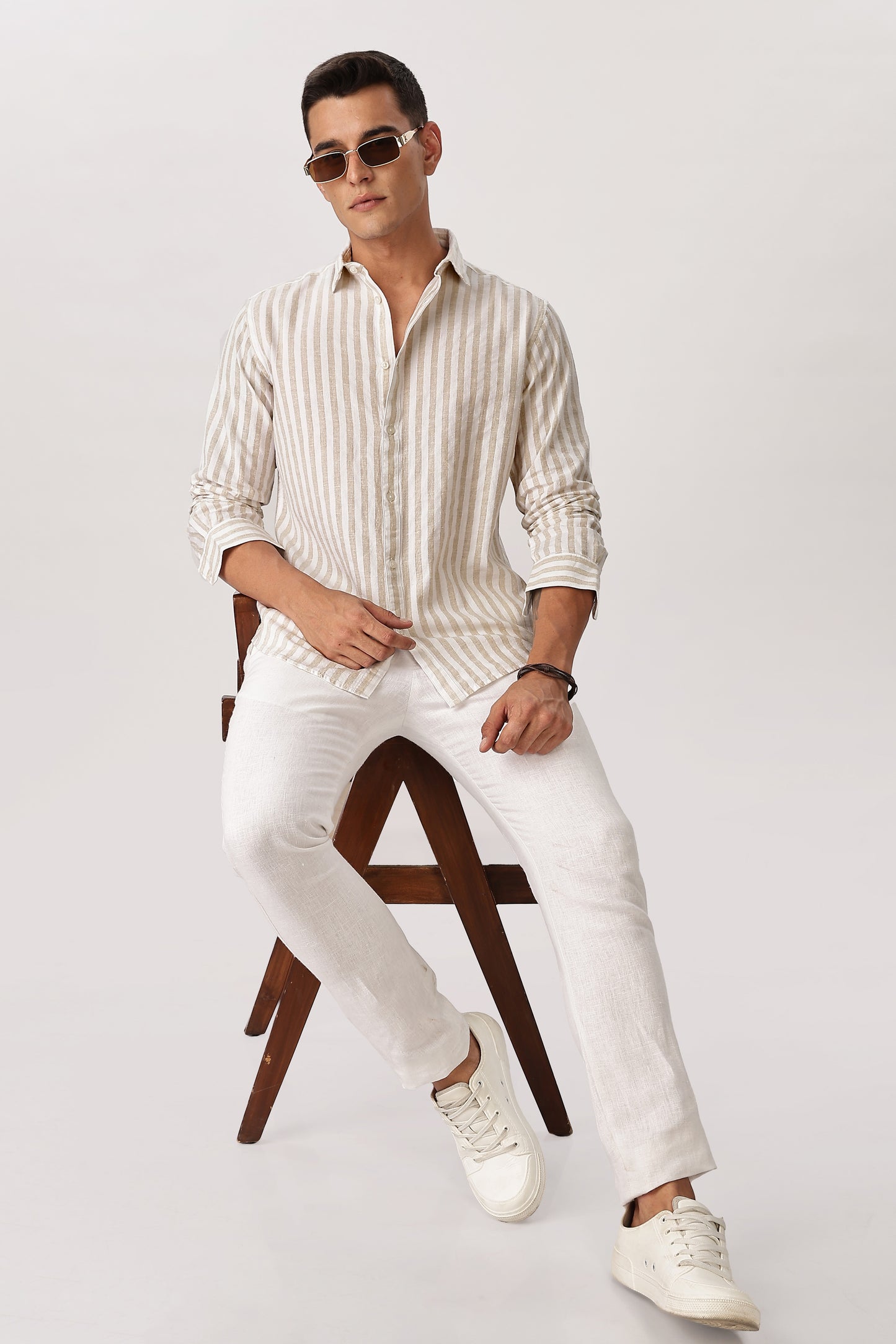 Uri Sand Striped Linen Blend Shirt