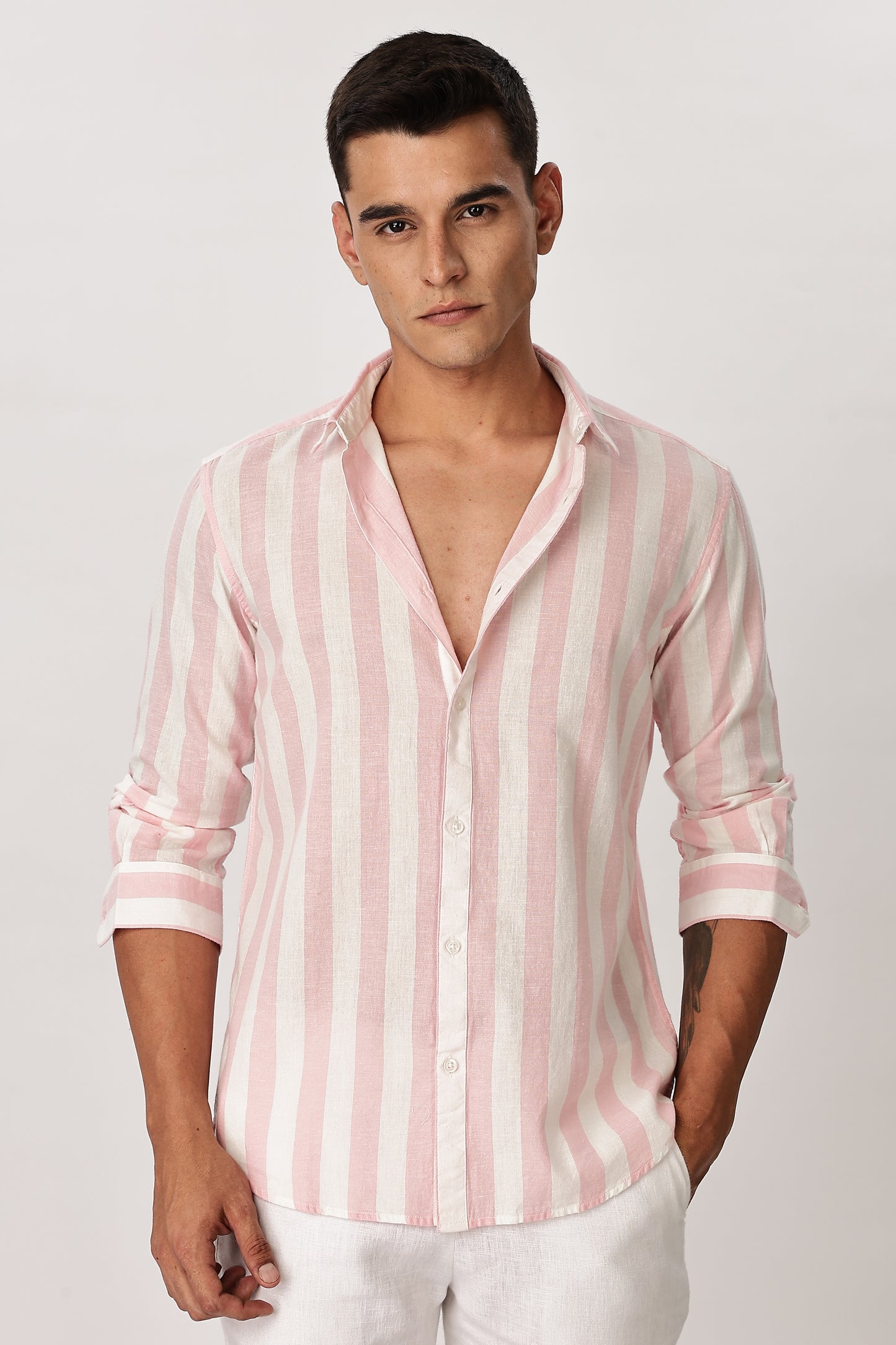 Uri Puce Pink Stripes Cotton Shirt