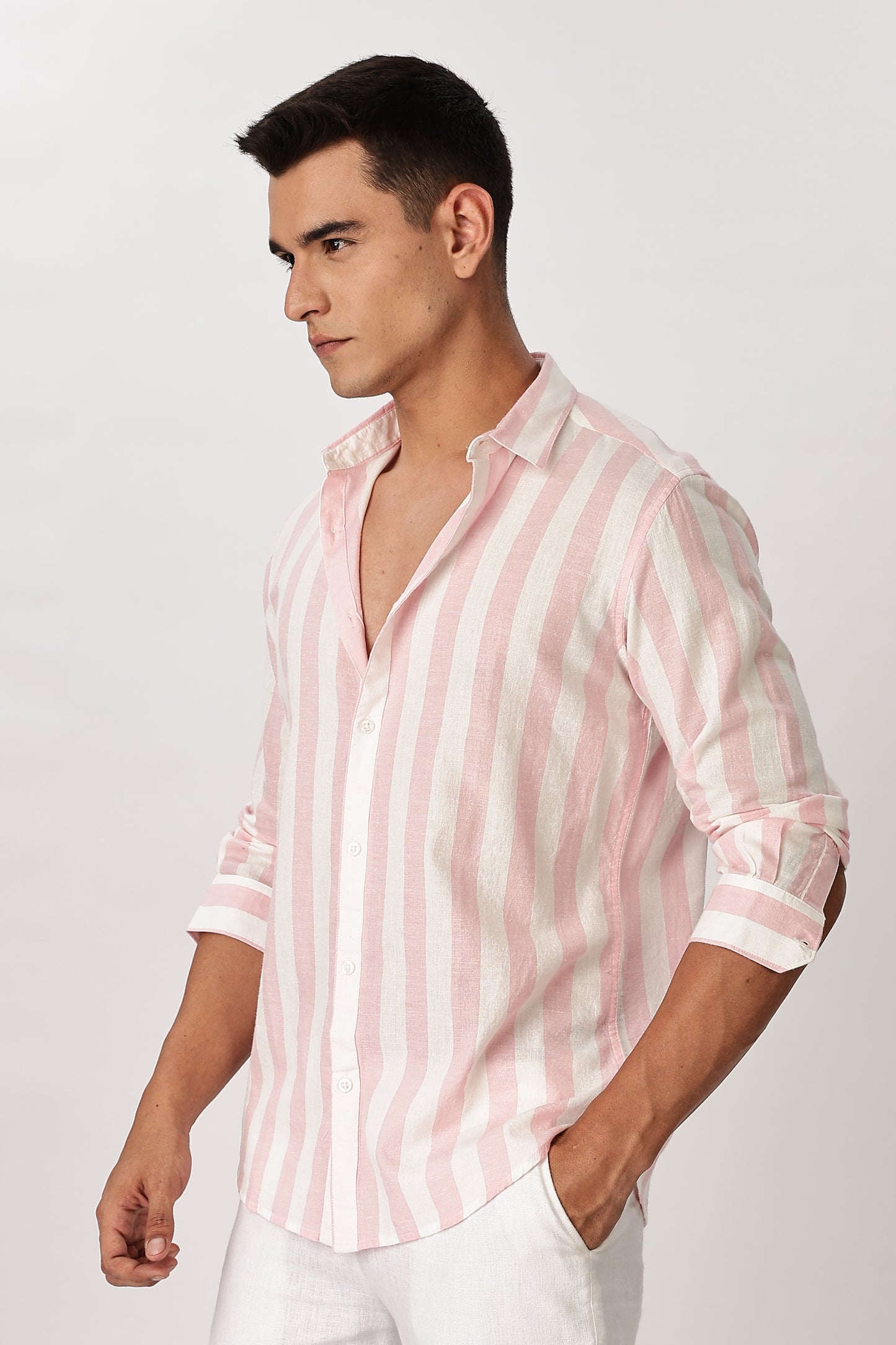 Uri Puce Pink Stripes Cotton Shirt