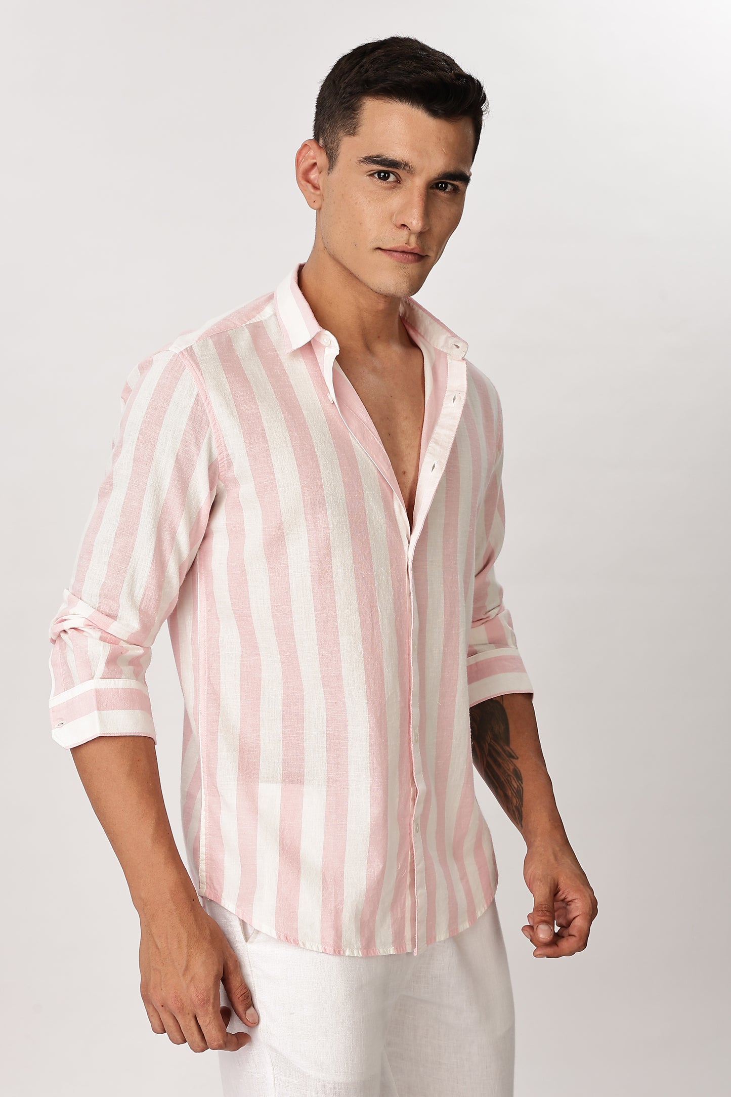 Uri Puce Pink Stripes Cotton Shirt