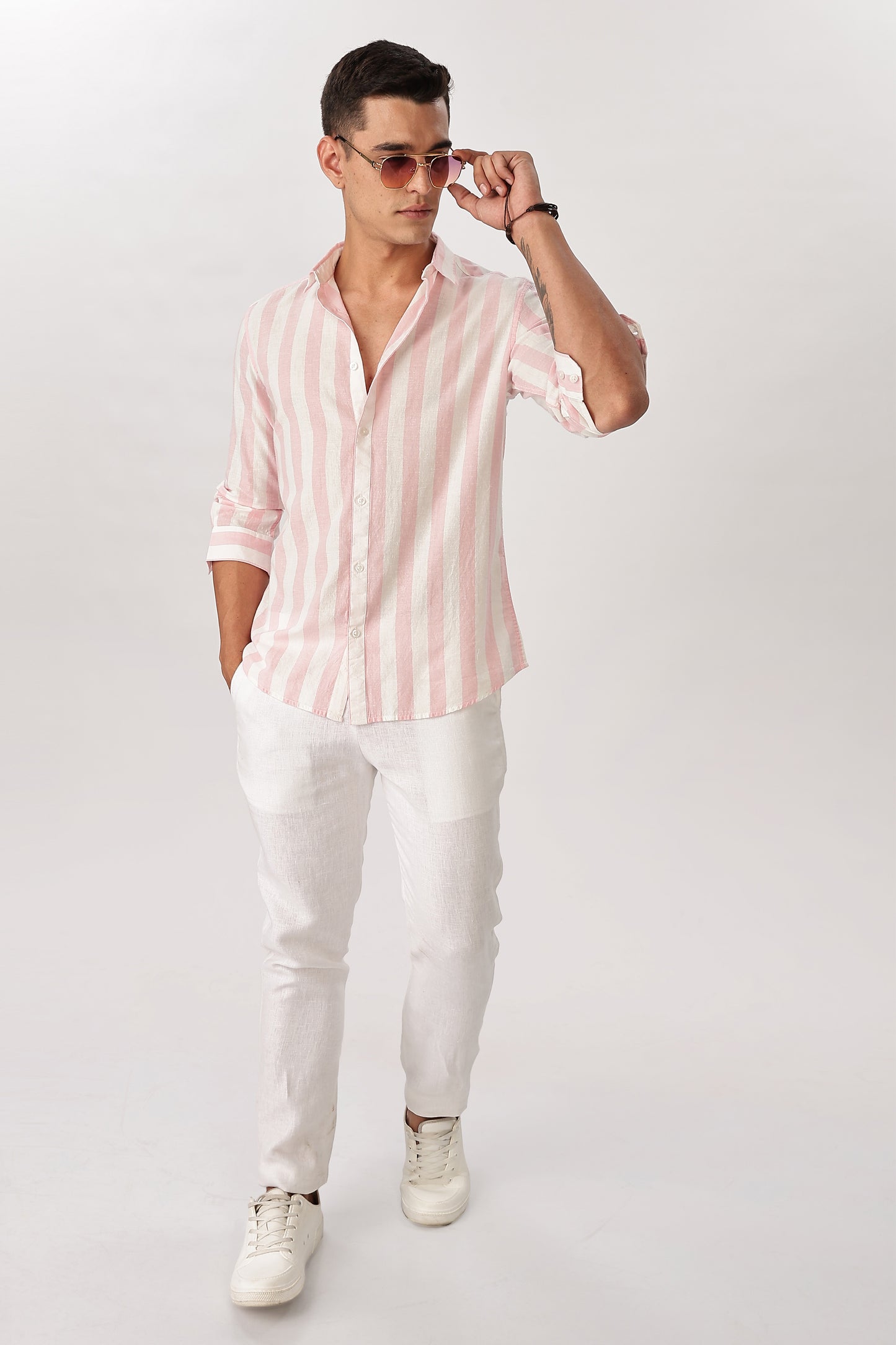 Uri Puce Pink Stripes Cotton Shirt