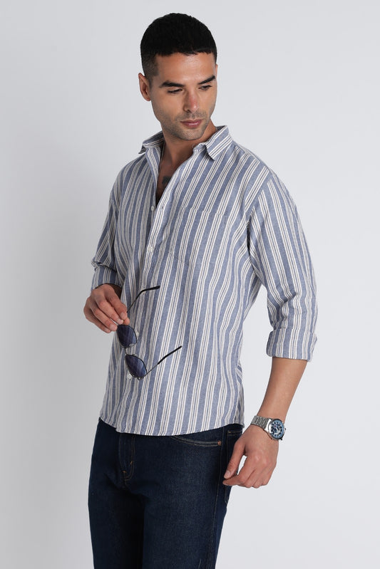 Coastal Blue Oxford Stripe Casual Shirt