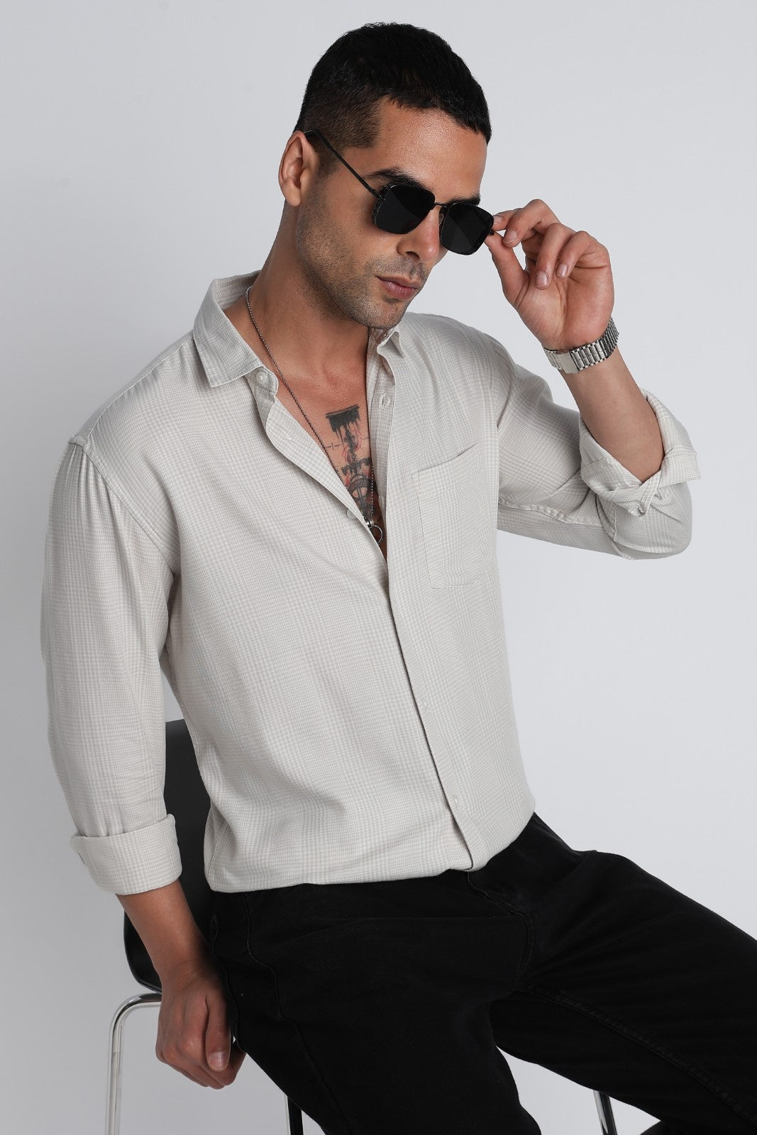 Light Grey Micro-Check Classic Shirt