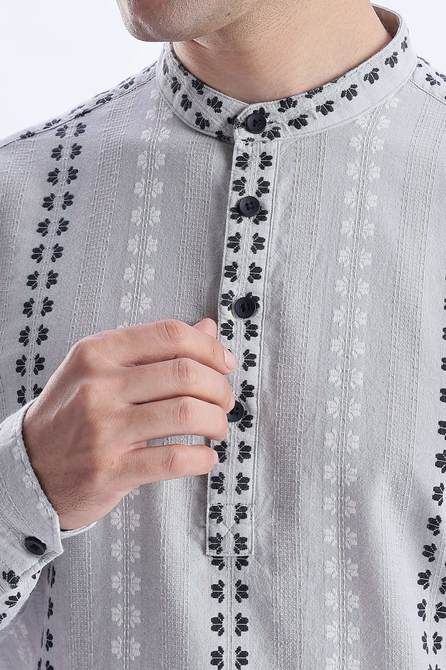 Uri Charcoal Dobby Motif Short Kurta