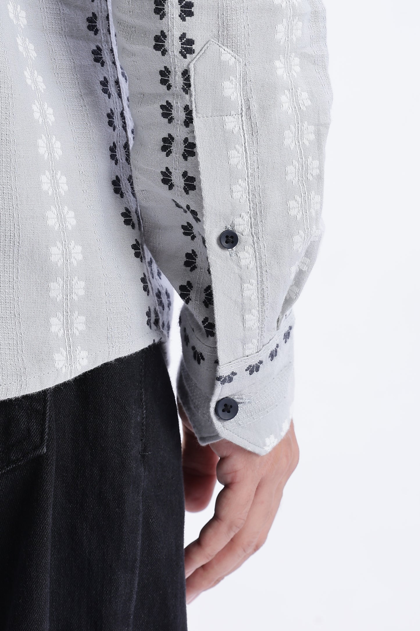 Uri Charcoal Dobby Motif Short Kurta