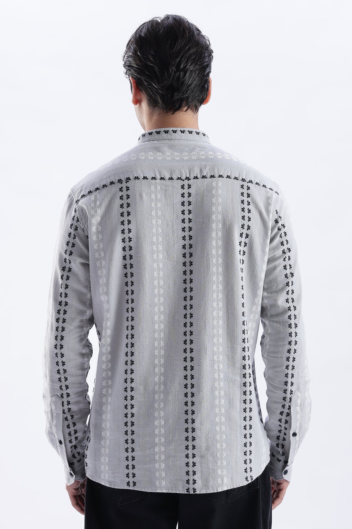 Uri Charcoal Dobby Motif Short Kurta