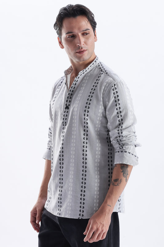 Uri Charcoal Dobby Motif Short Kurta