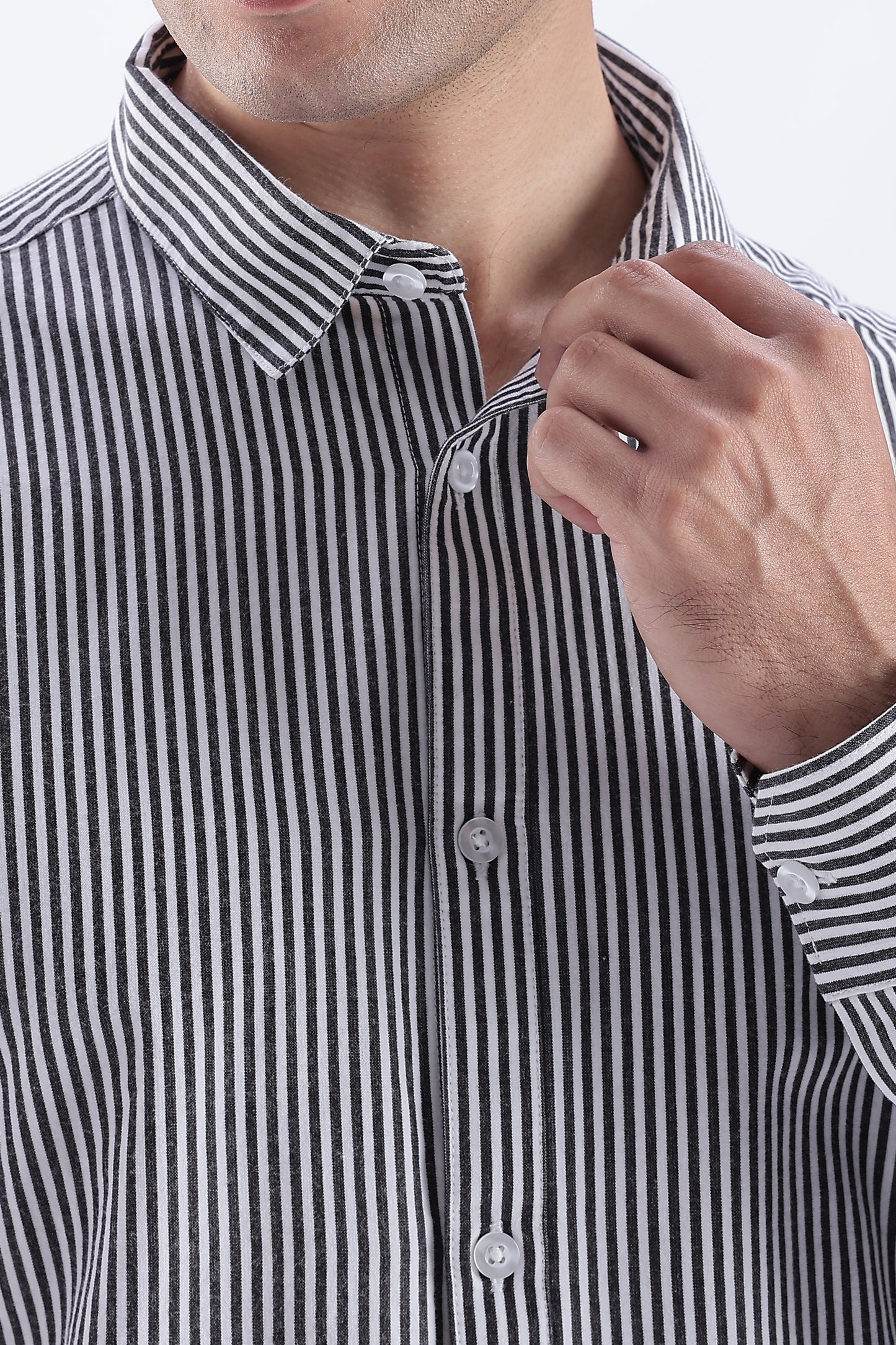Uri Black Pinstripe Cotton Shirt