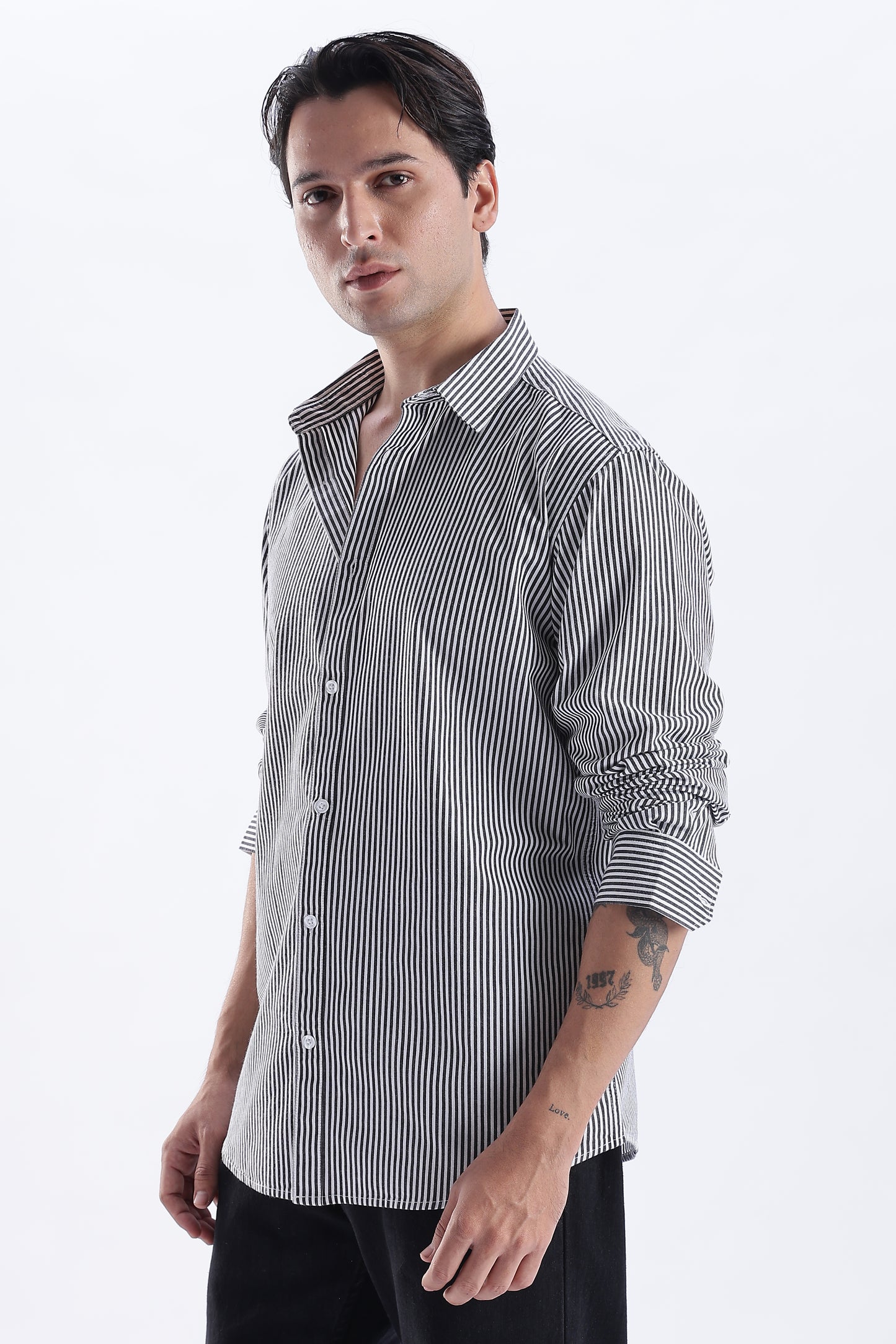Uri Black Pinstripe Cotton Shirt