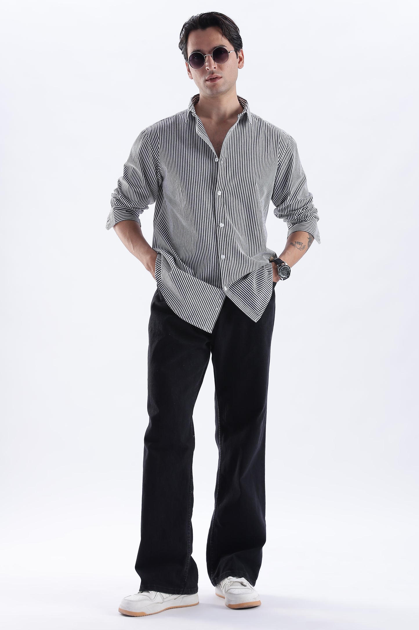 Uri Black Pinstripe Cotton Shirt