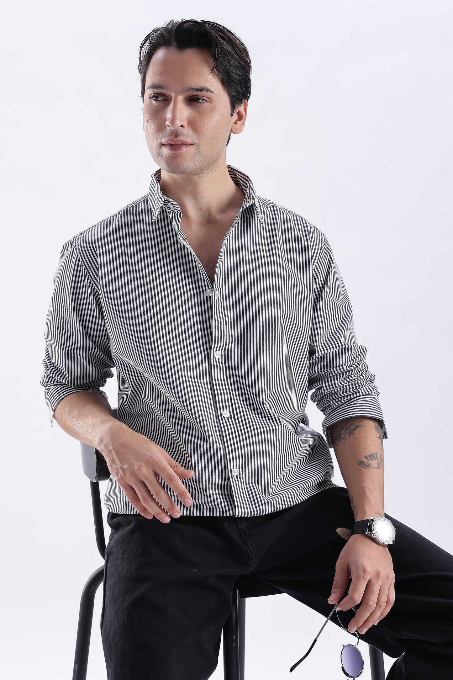 Uri Black Pinstripe Cotton Shirt