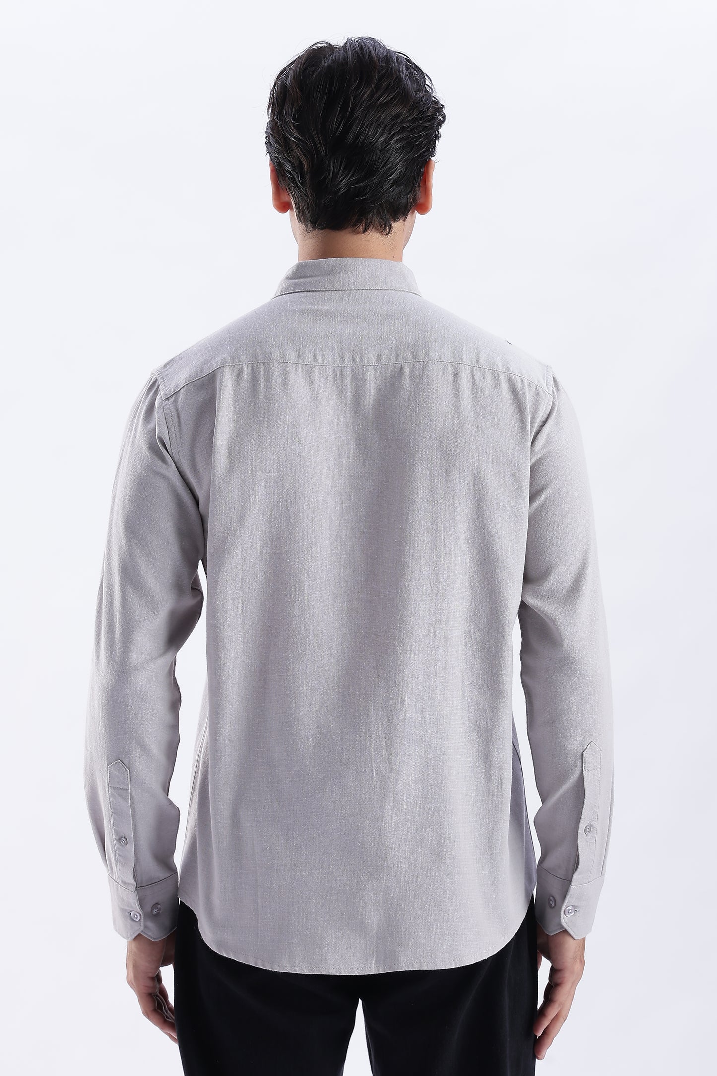 Uri Argent Grey Spread Collar Solid Shirt