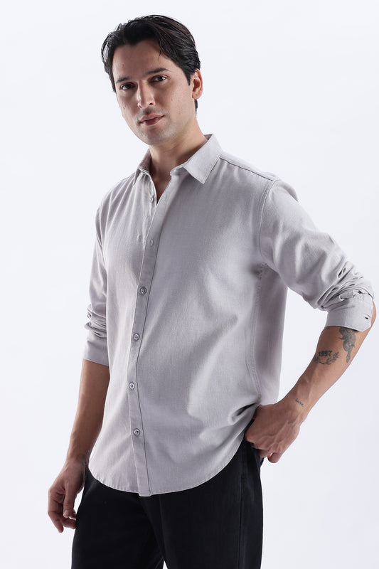 Uri Argent Grey Spread Collar Solid Shirt