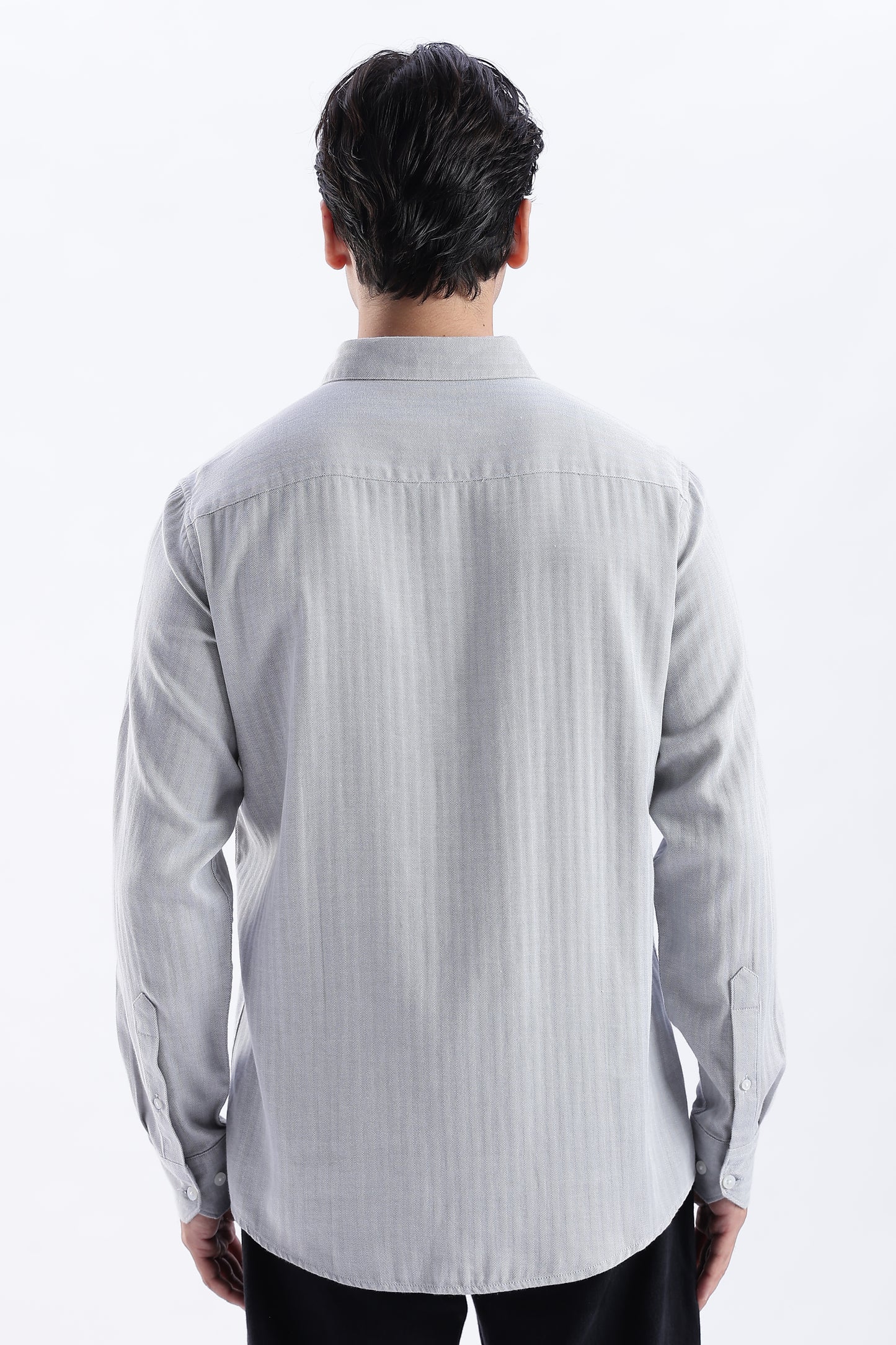 Uri Ash Grey Herringbone Cotton Shirt