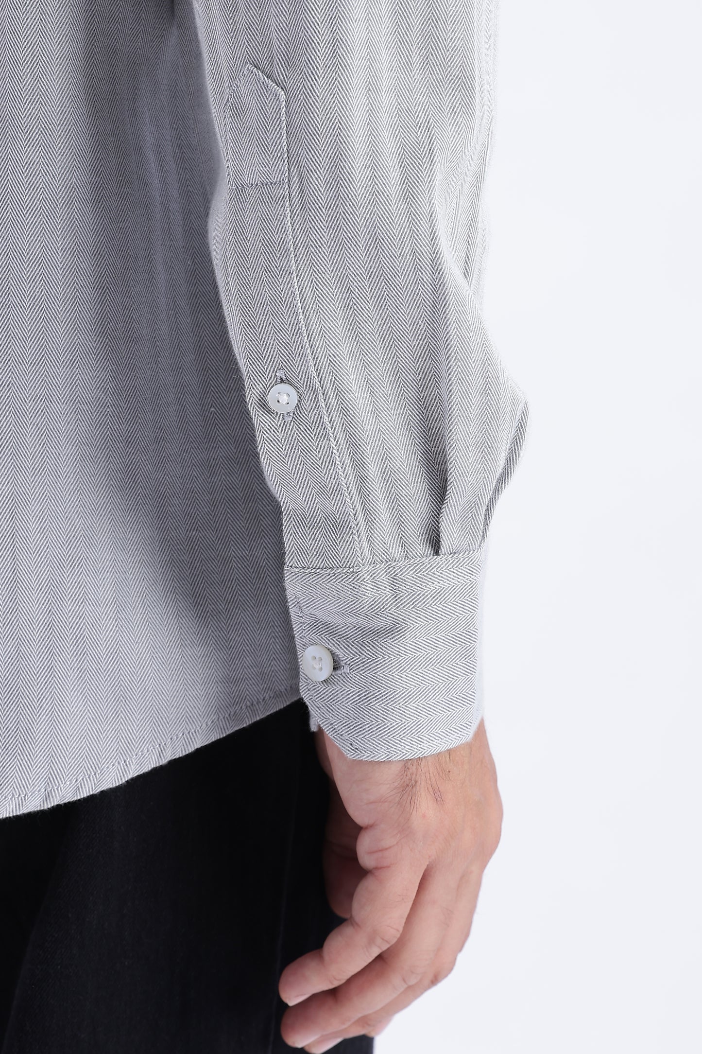 Uri Ash Grey Herringbone Cotton Shirt