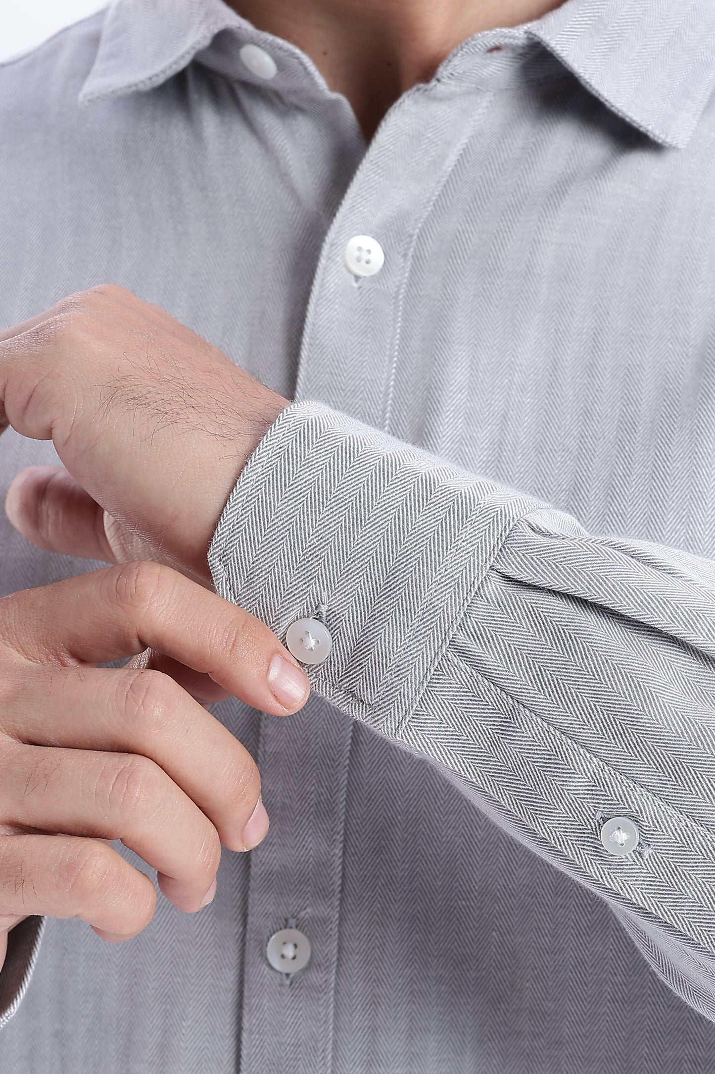 Uri Ash Grey Herringbone Cotton Shirt