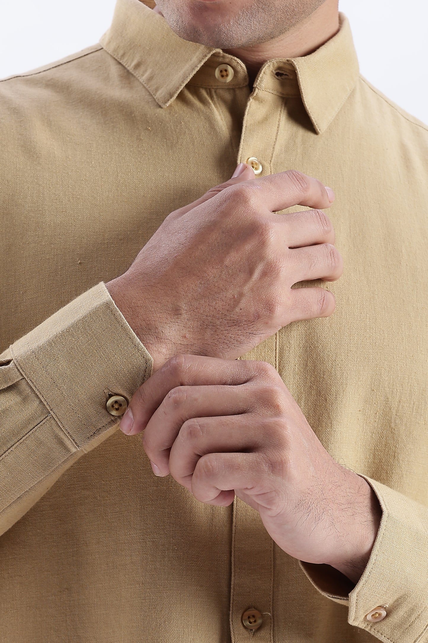 Uri Taupe Spread Collar Solid Shirt