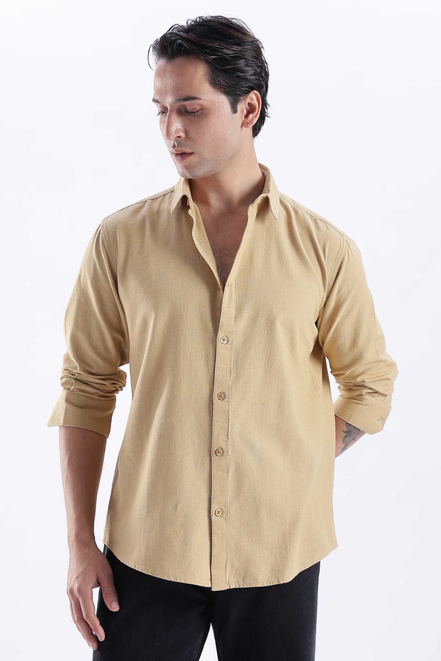 Uri Taupe Spread Collar Solid Shirt