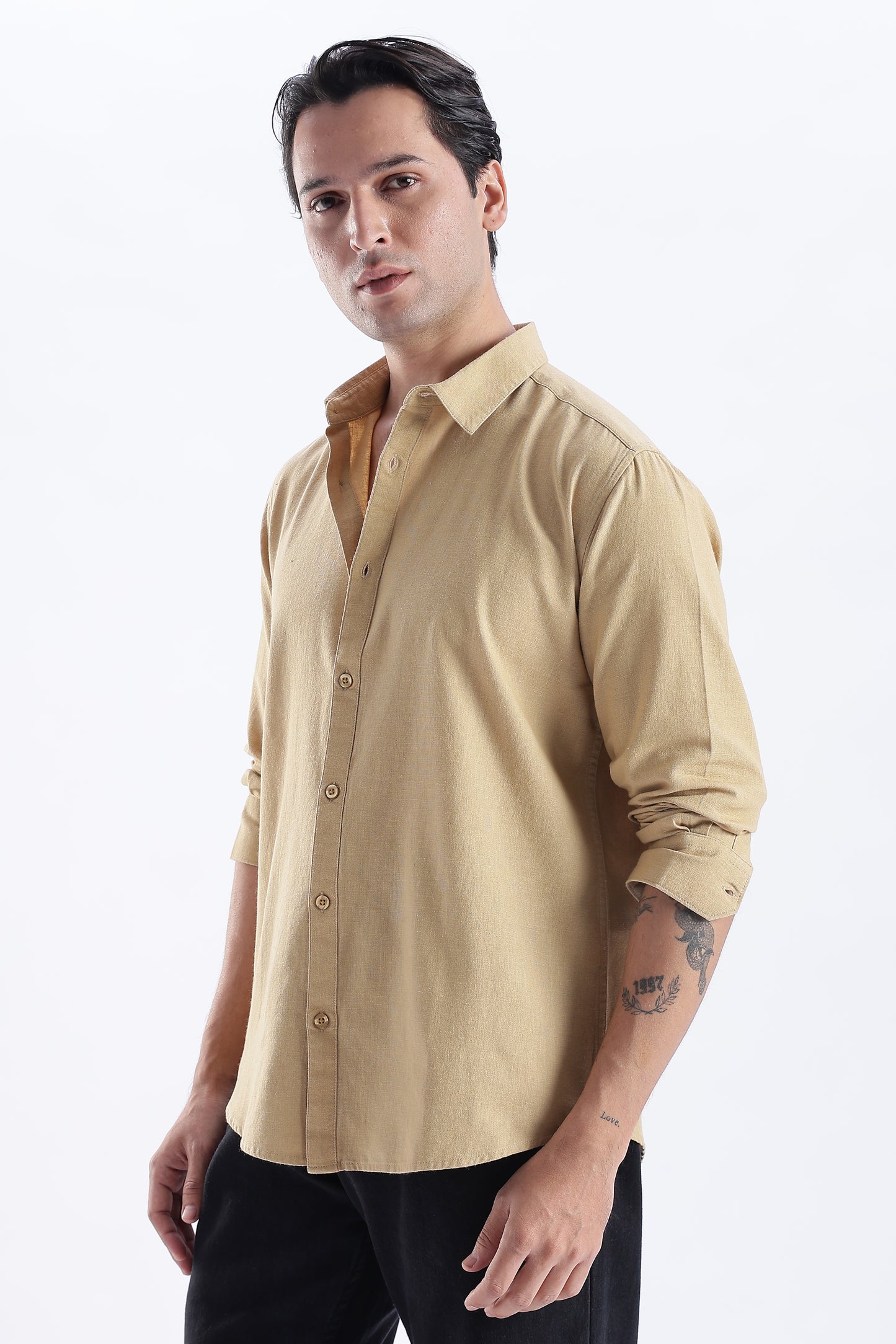 Uri Taupe Spread Collar Solid Shirt