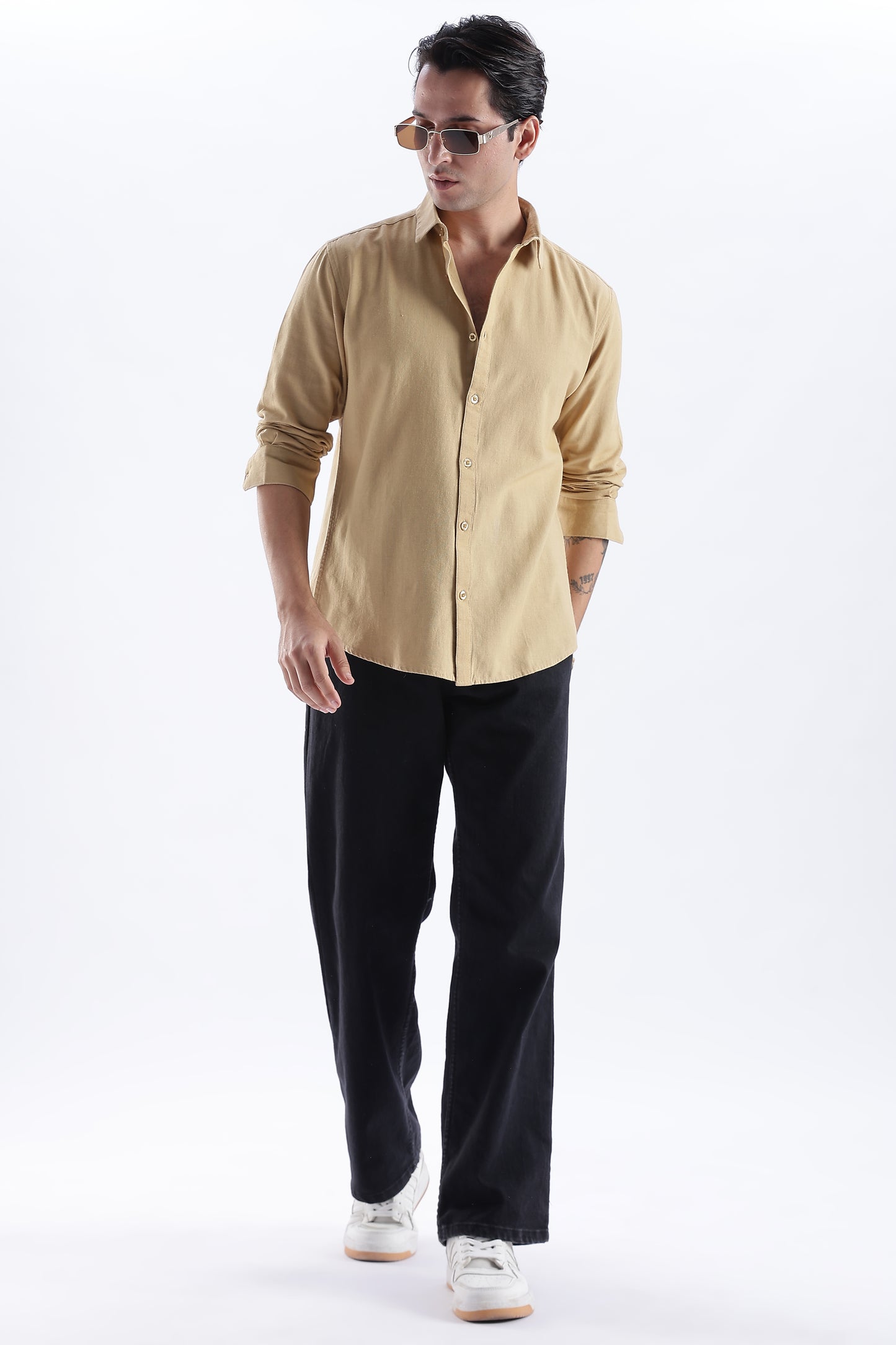 Uri Taupe Spread Collar Solid Shirt