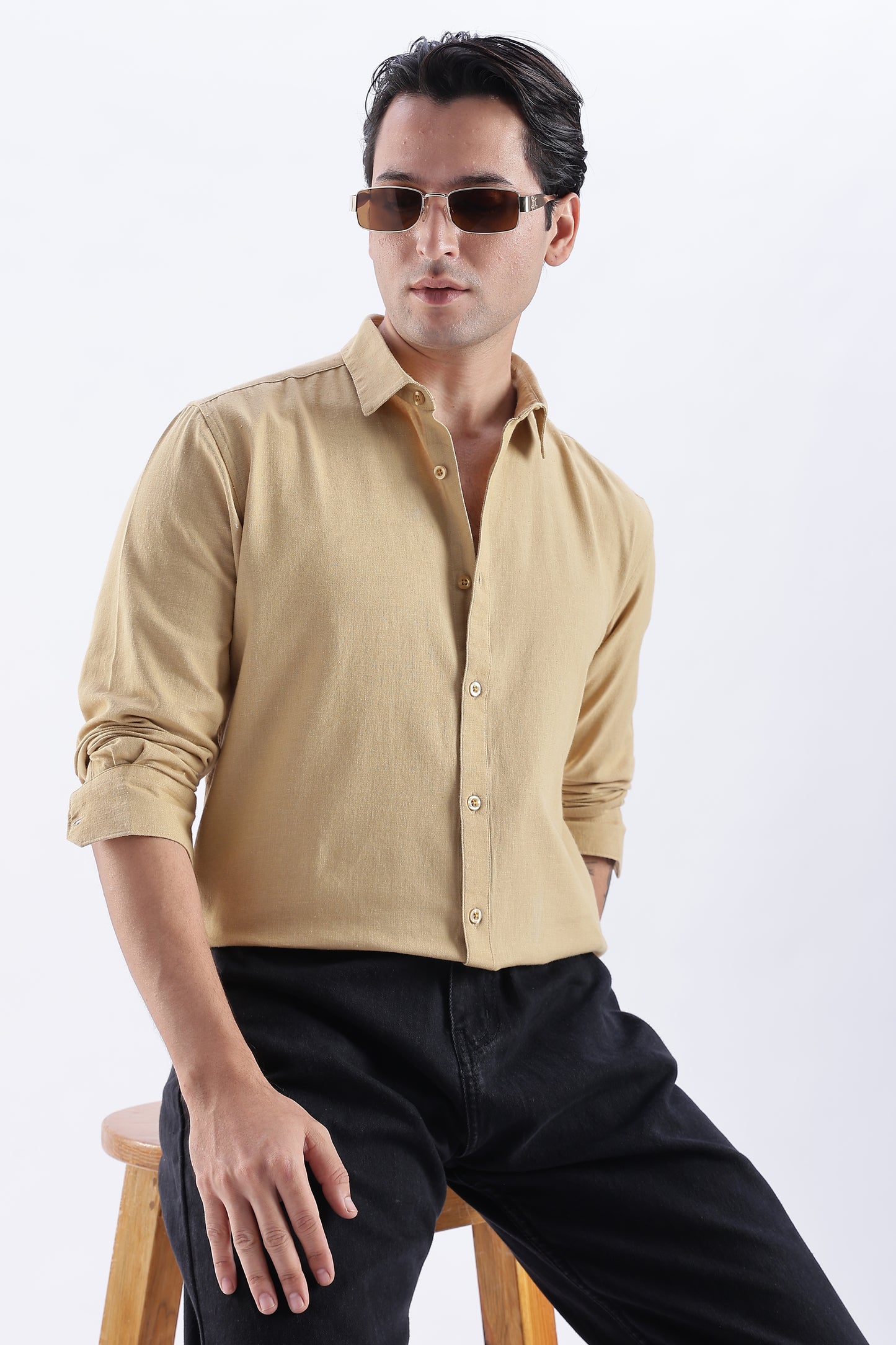 Uri Taupe Spread Collar Solid Shirt