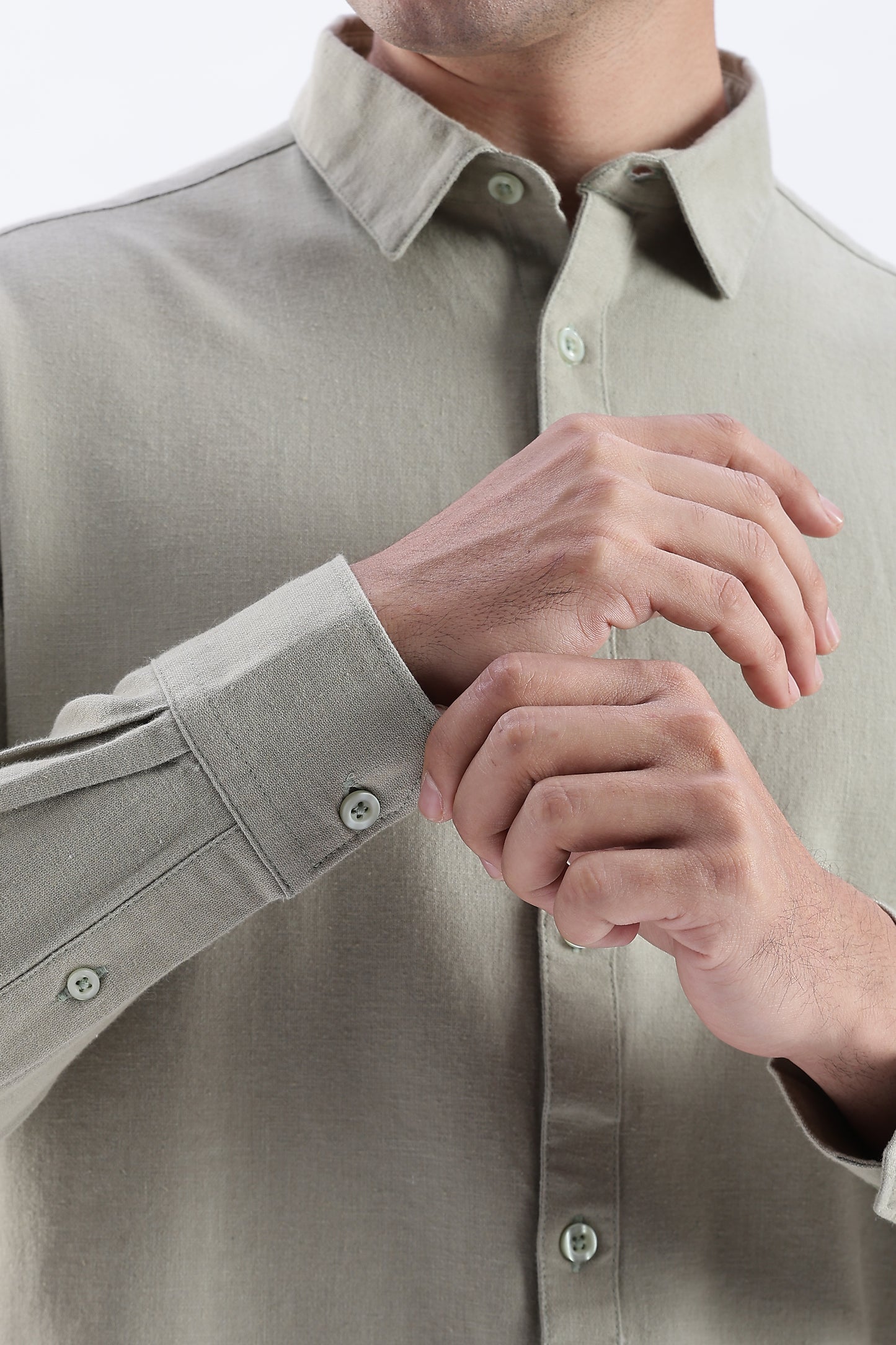 Uri Sap Green Spread Collar Solid Shirt