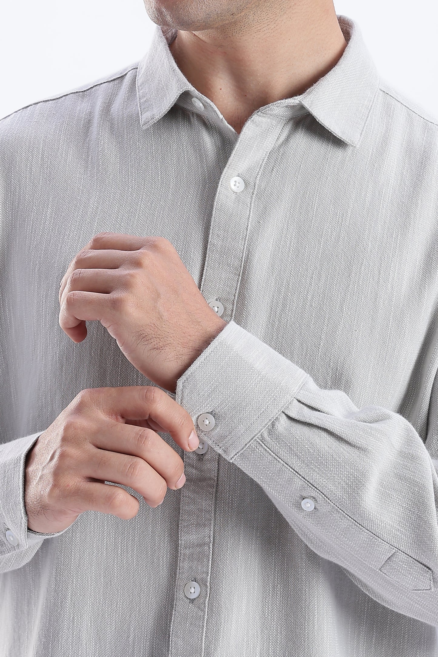 Uri Light Grey Spread Collar Solid Shirt