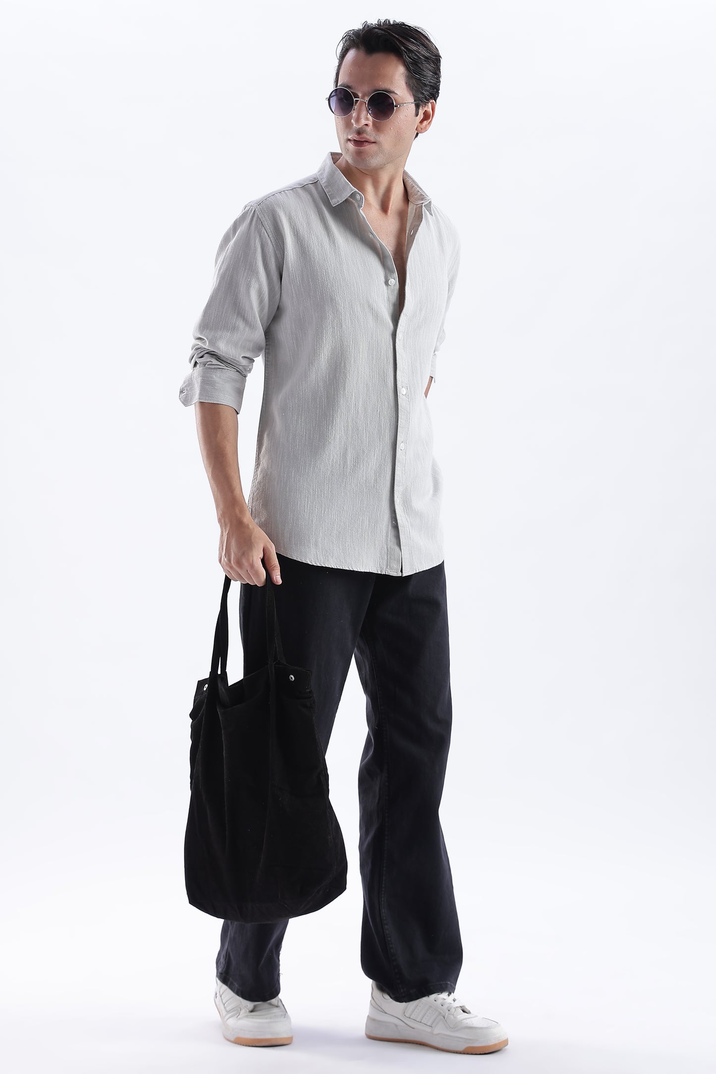 Uri Light Grey Spread Collar Solid Shirt