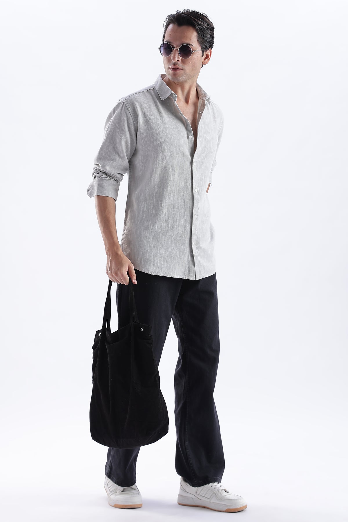 Uri Light Grey Spread Collar Solid Shirt