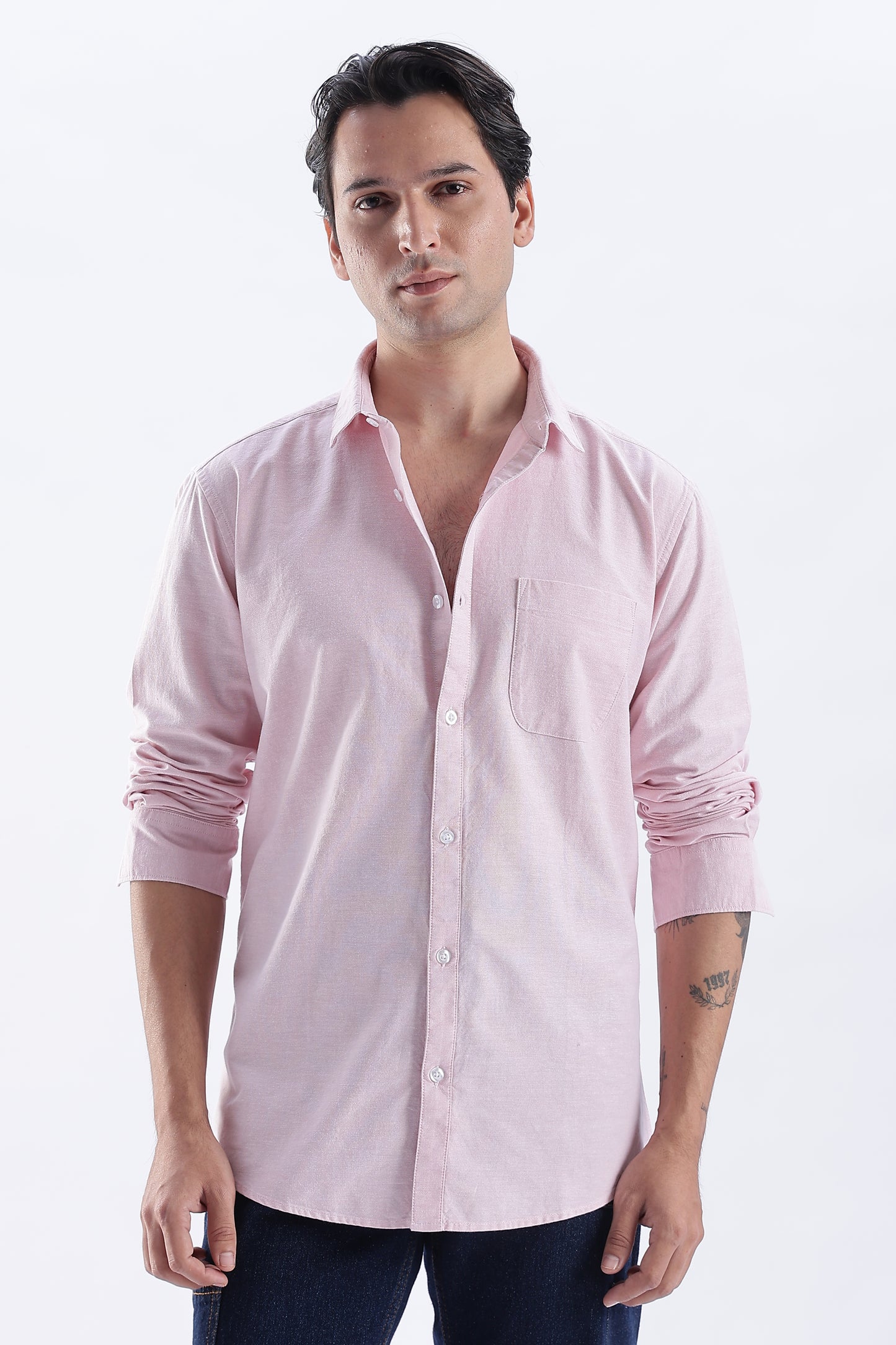 Uri Mauve Spread Collar Oxford Shirt