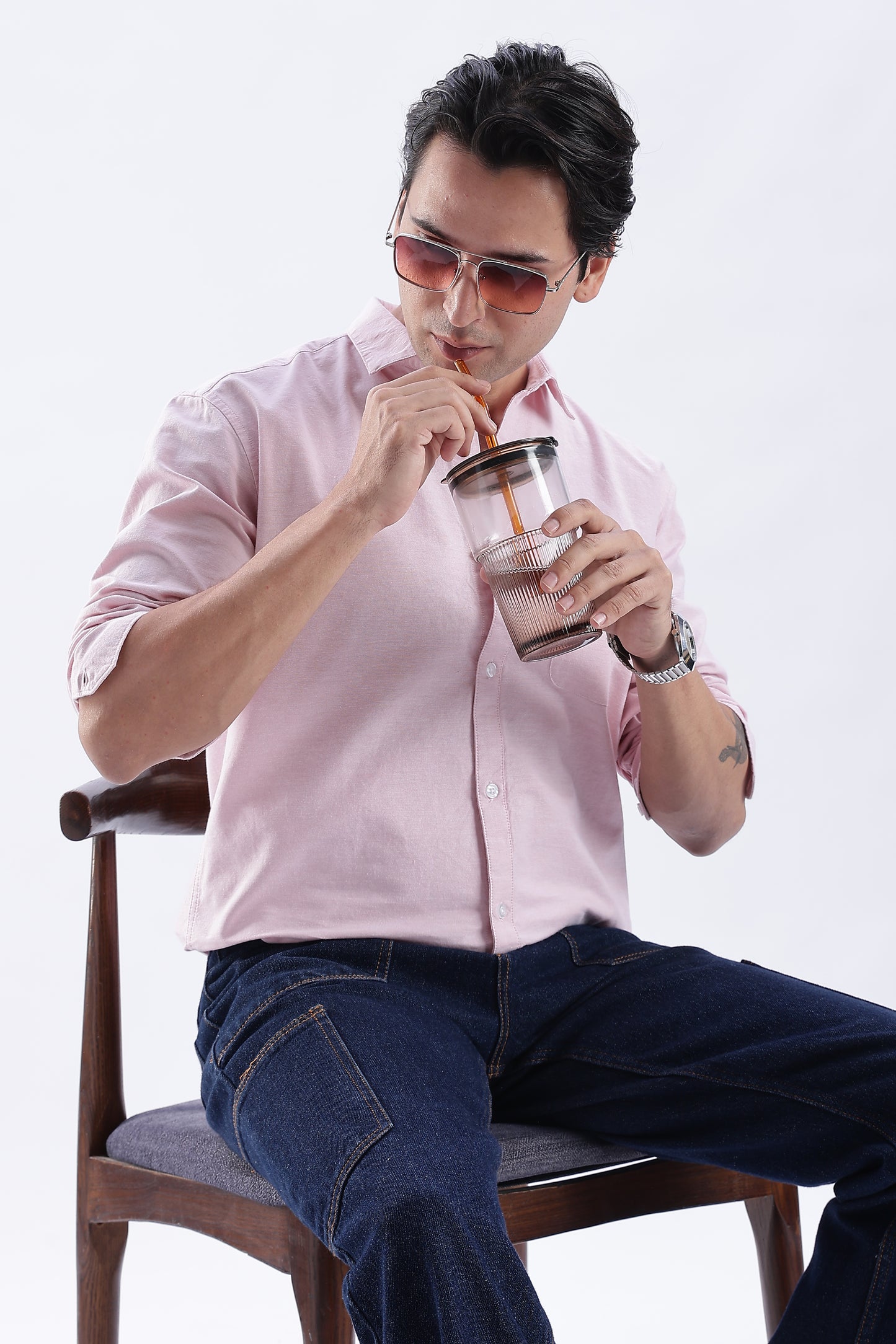 Uri Mauve Spread Collar Oxford Shirt