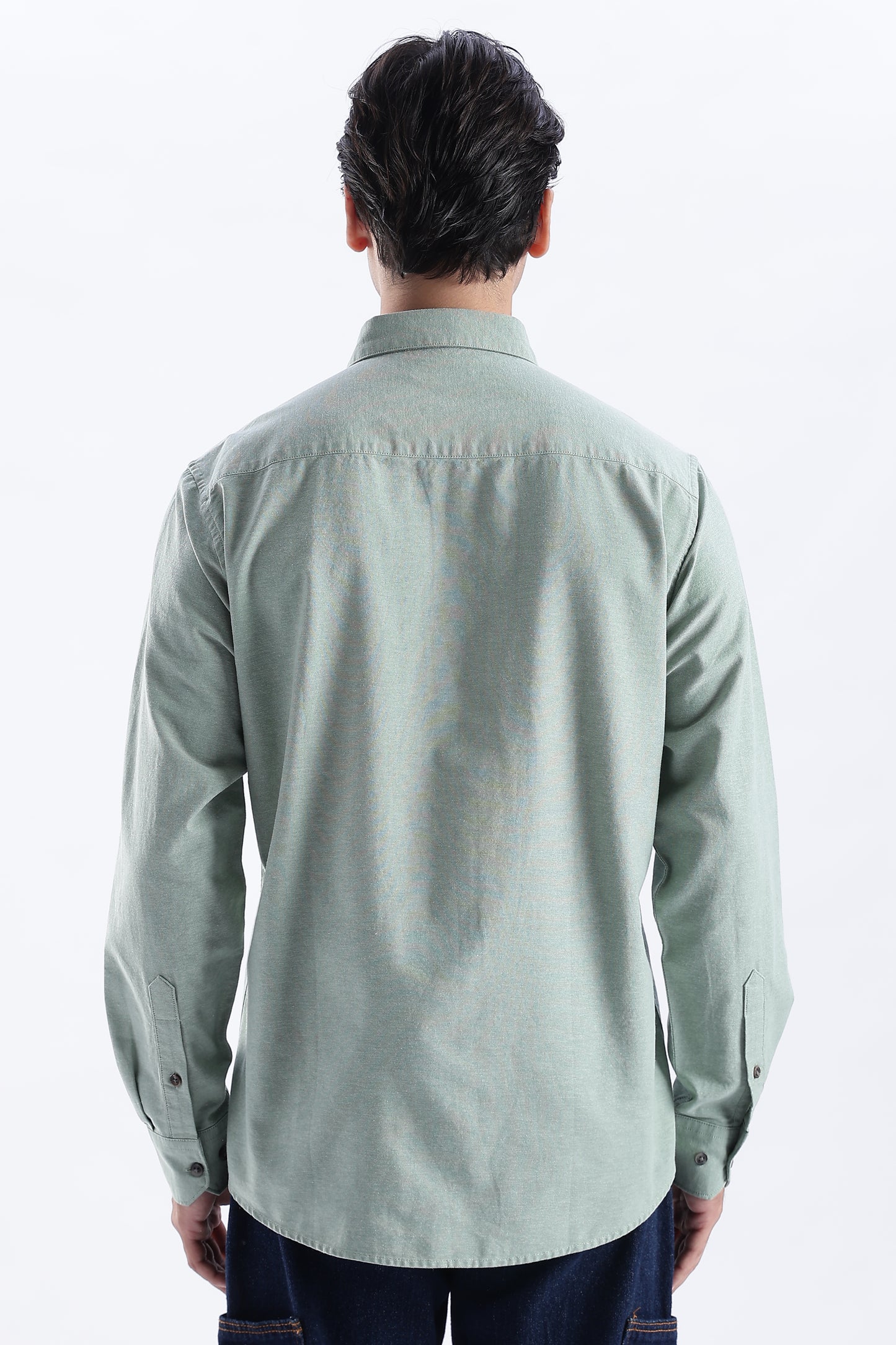 Uri Sea Green Spread Collar Oxford Shirt
