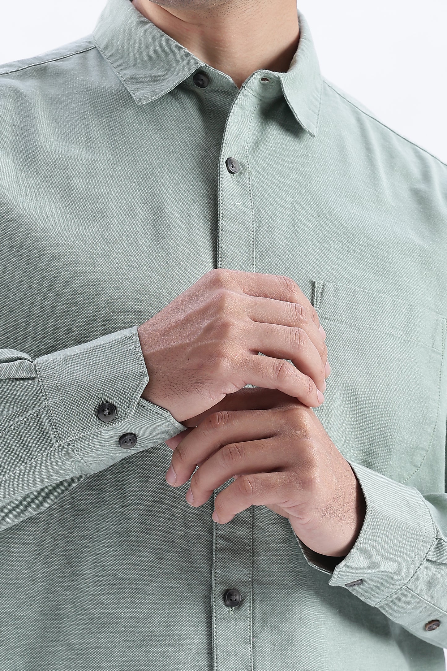 Uri Sea Green Spread Collar Oxford Shirt