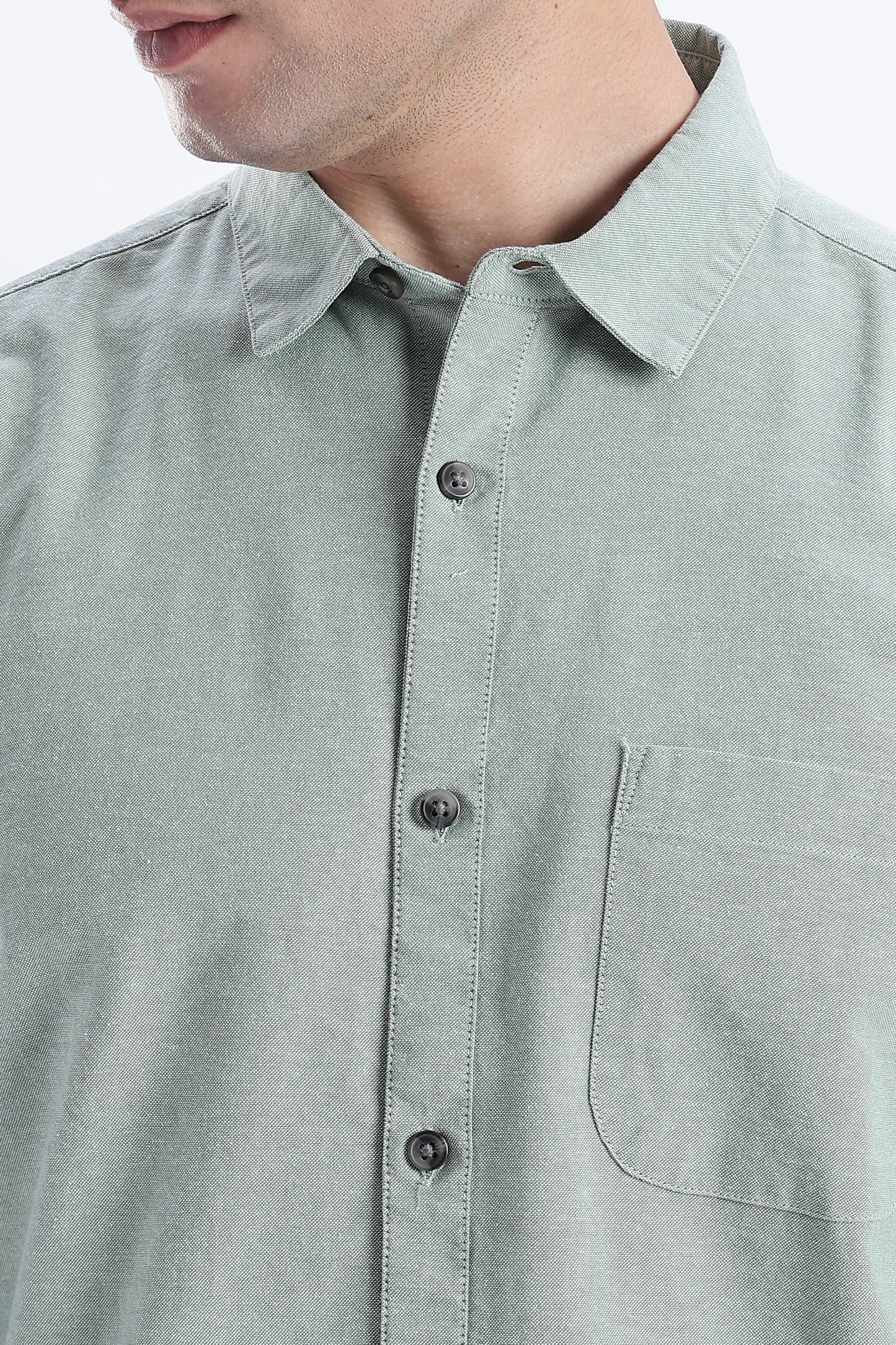 Uri Sea Green Spread Collar Oxford Shirt