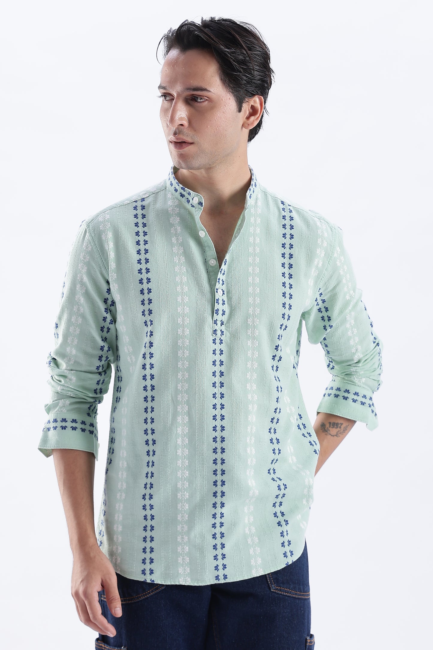 Uri Mint Dobby Motif Short Kurta