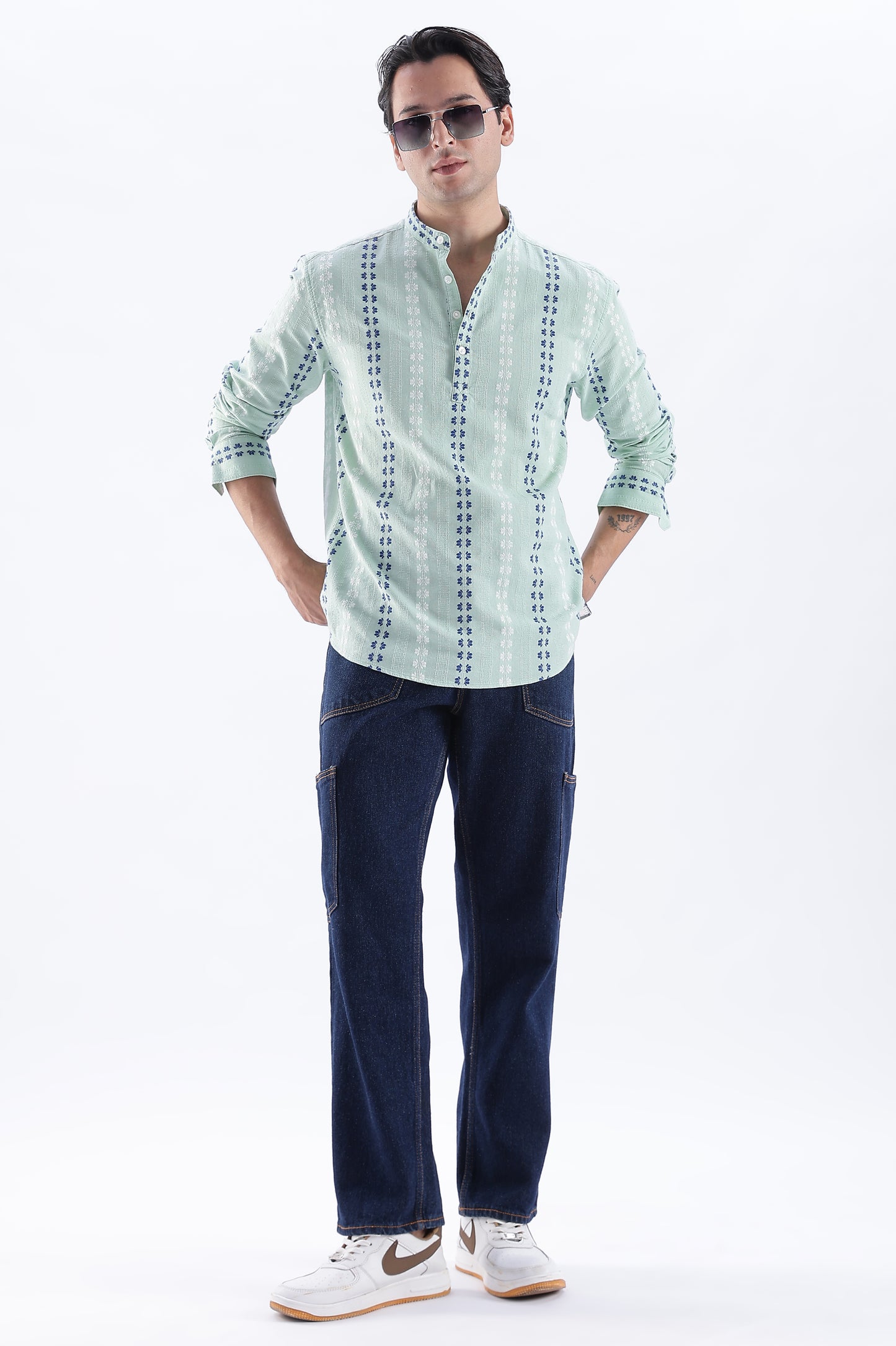 Uri Mint Dobby Motif Short Kurta