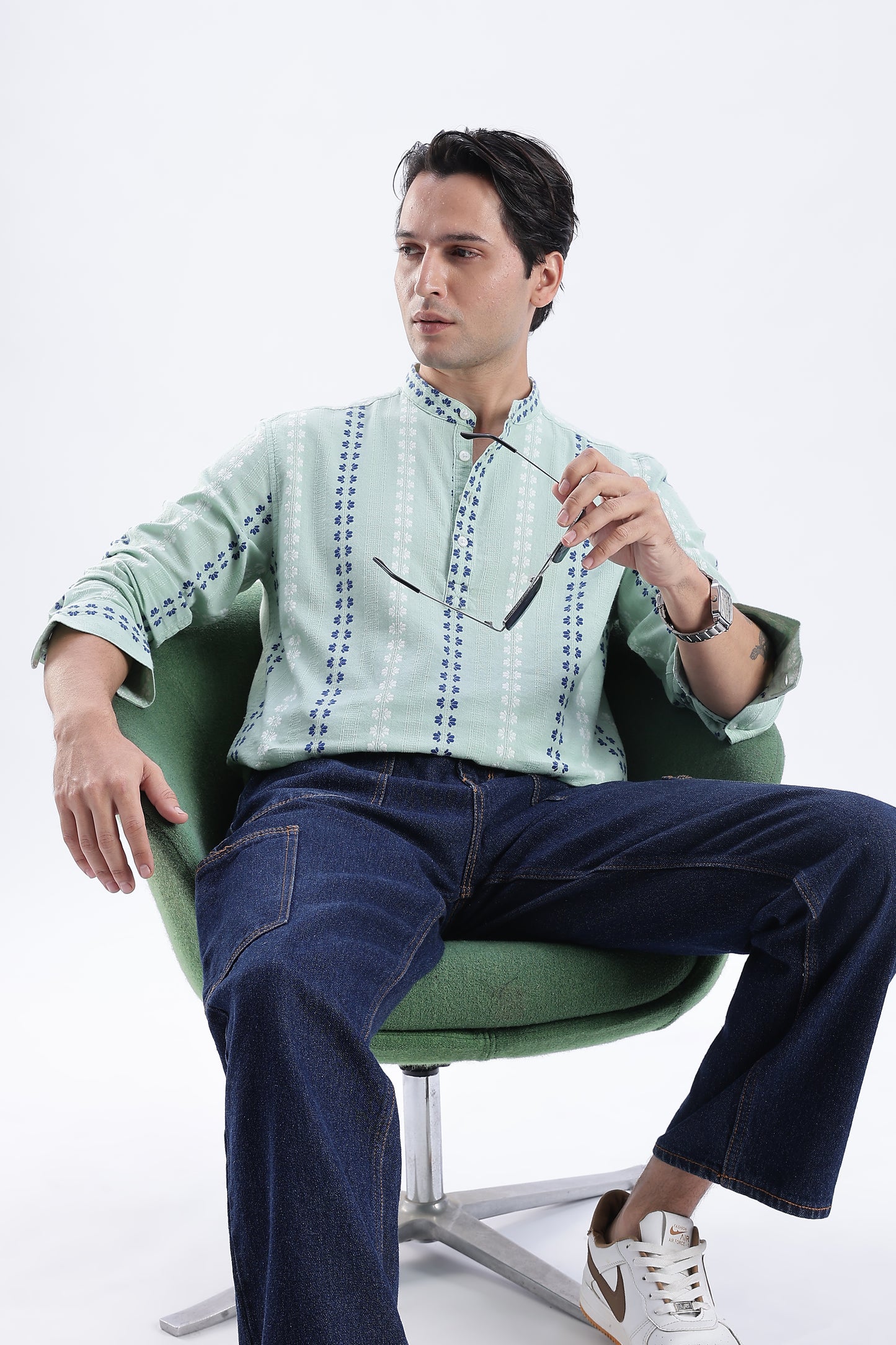 Uri Mint Dobby Motif Short Kurta