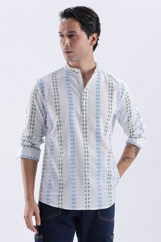 Uri Ice White Dobby Motif Short Kurta