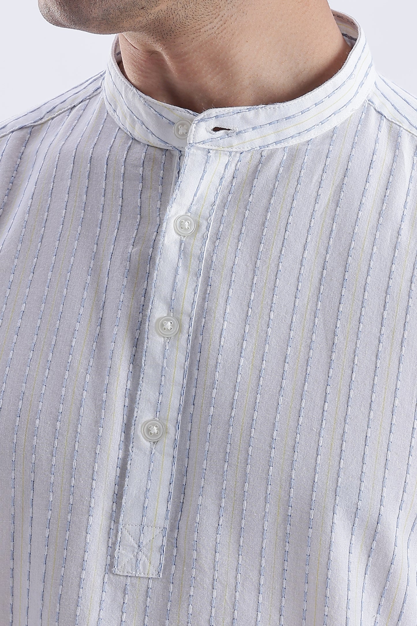 Uri Ivory Dobby Stripe Short Kurta