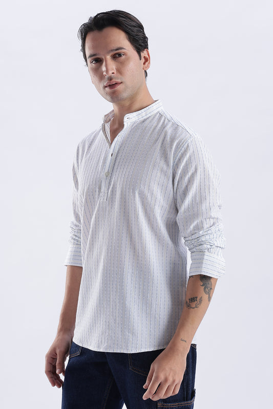 Uri Ivory Dobby Stripe Short Kurta