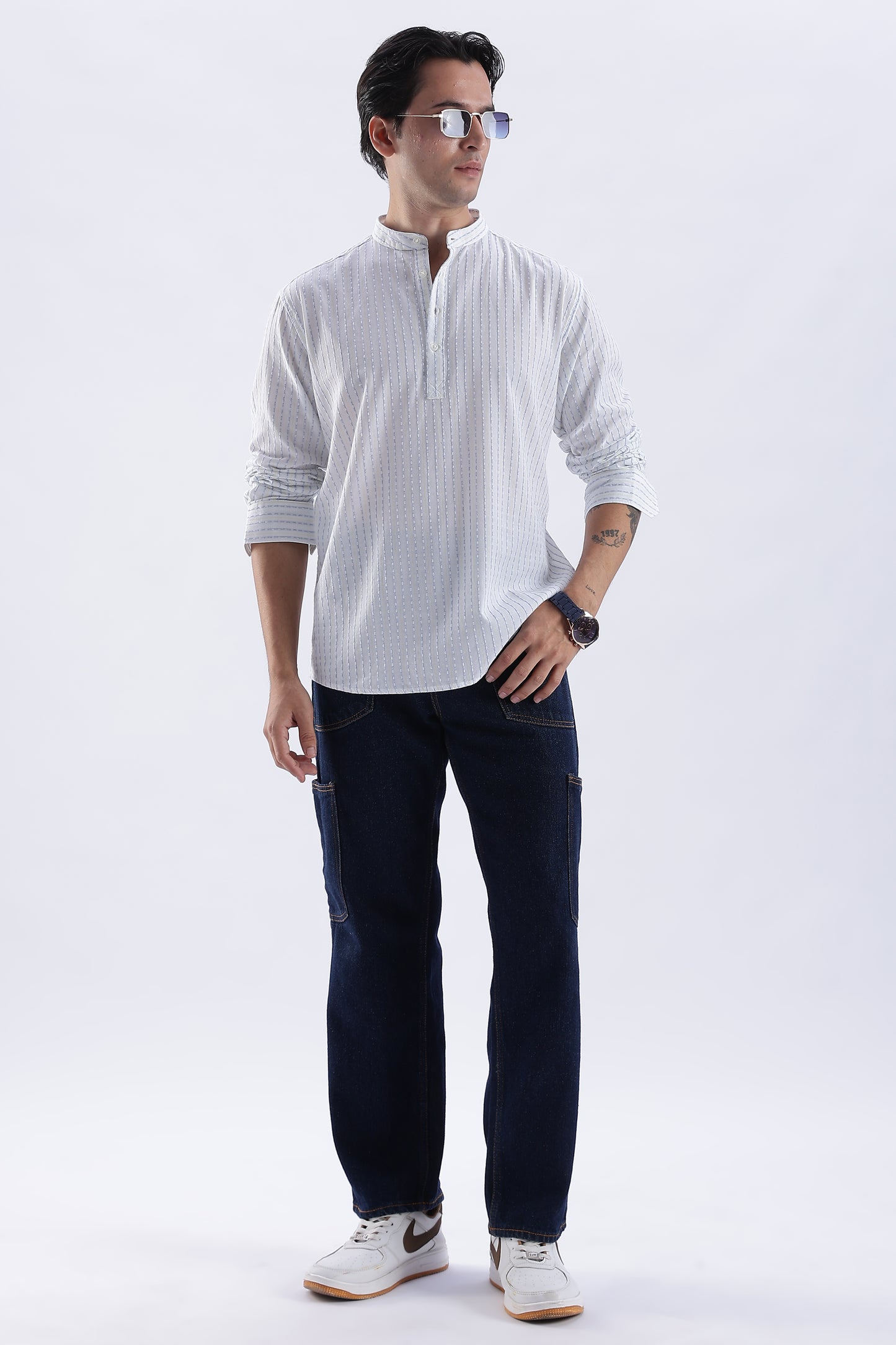 Uri Ivory Dobby Stripe Short Kurta