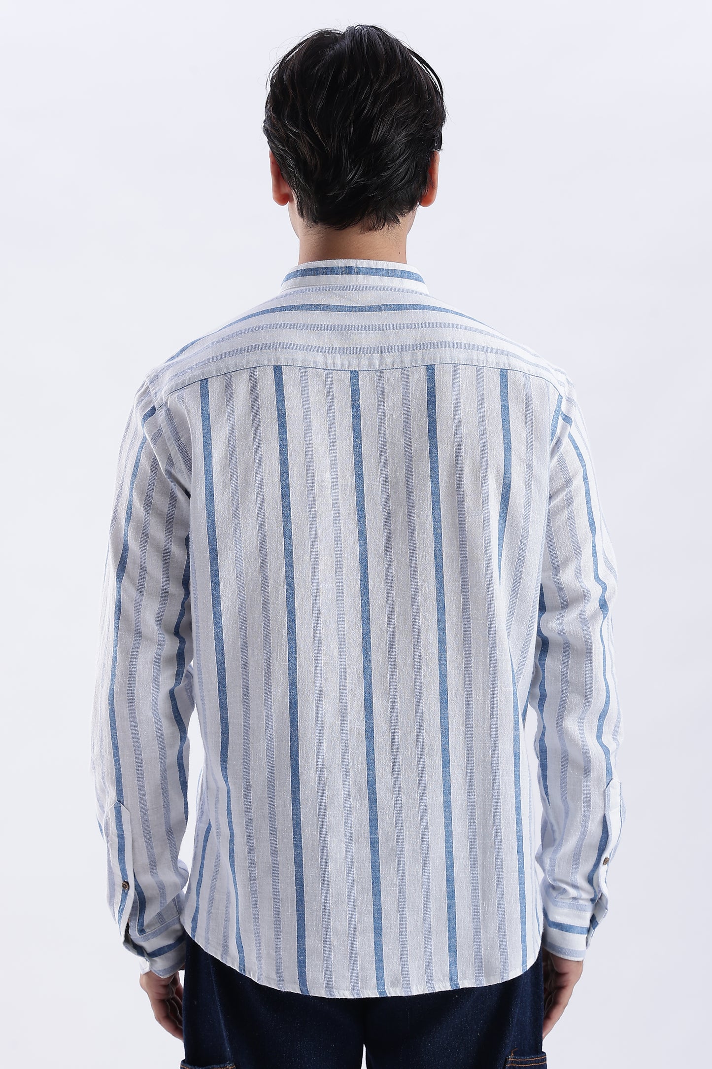 Uri Blue Striped Cotton Linen Short Kurta