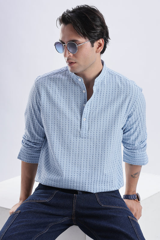 Uri Azure Dobby Stripe Short Kurta