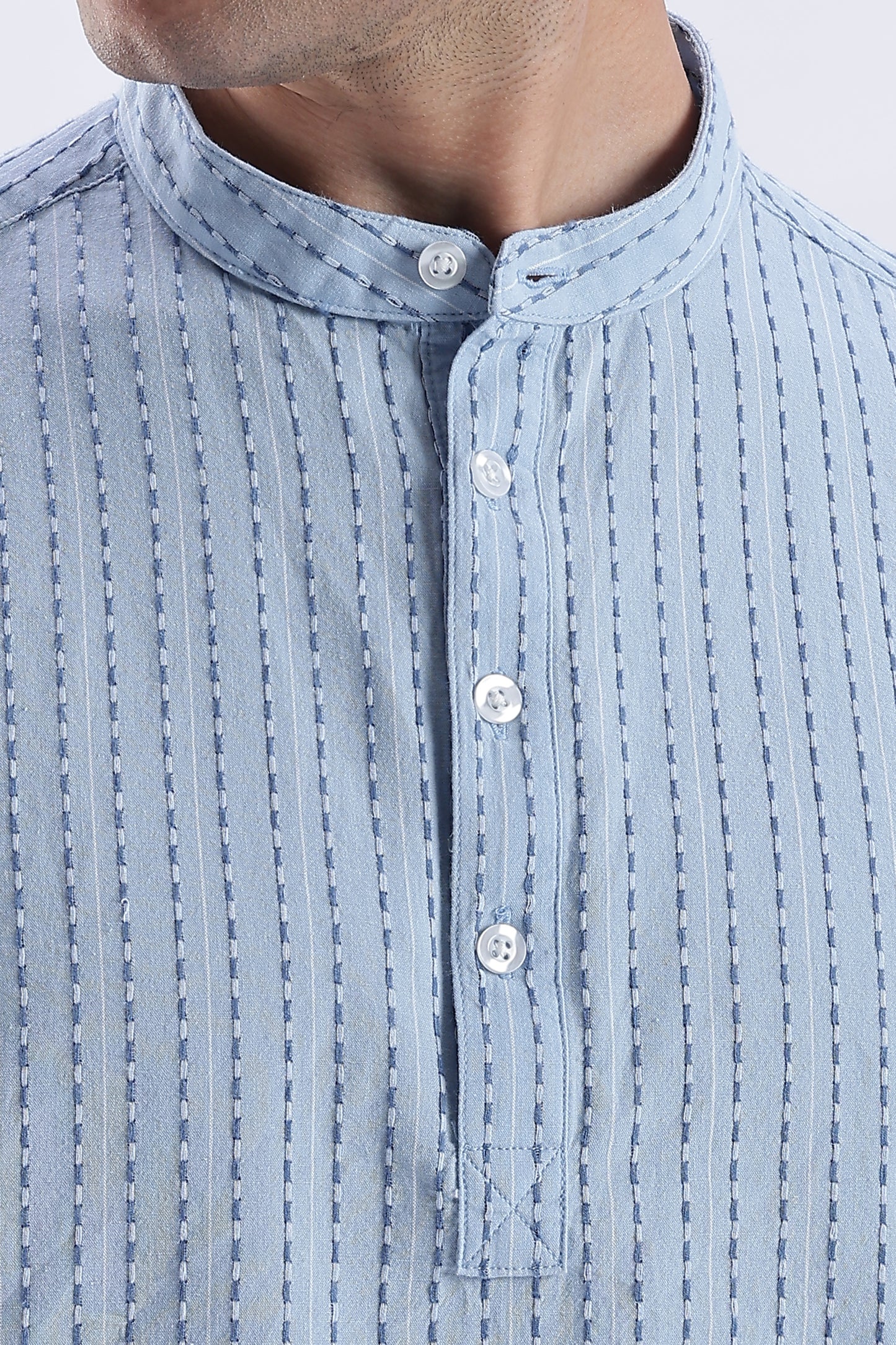 Uri Azure Dobby Stripe Short Kurta