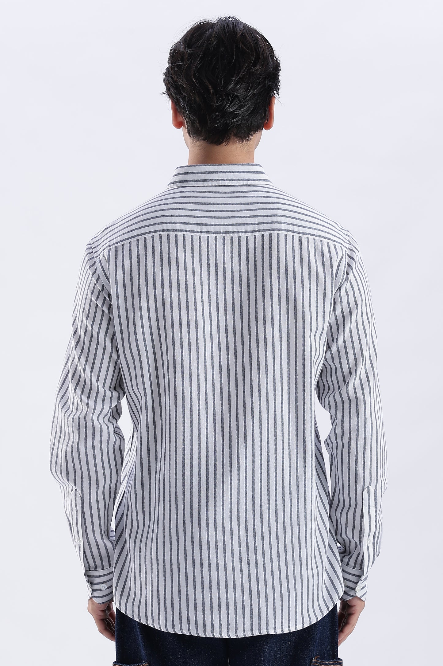 Uri White & Navy Vertical Striped Cotton Shirt