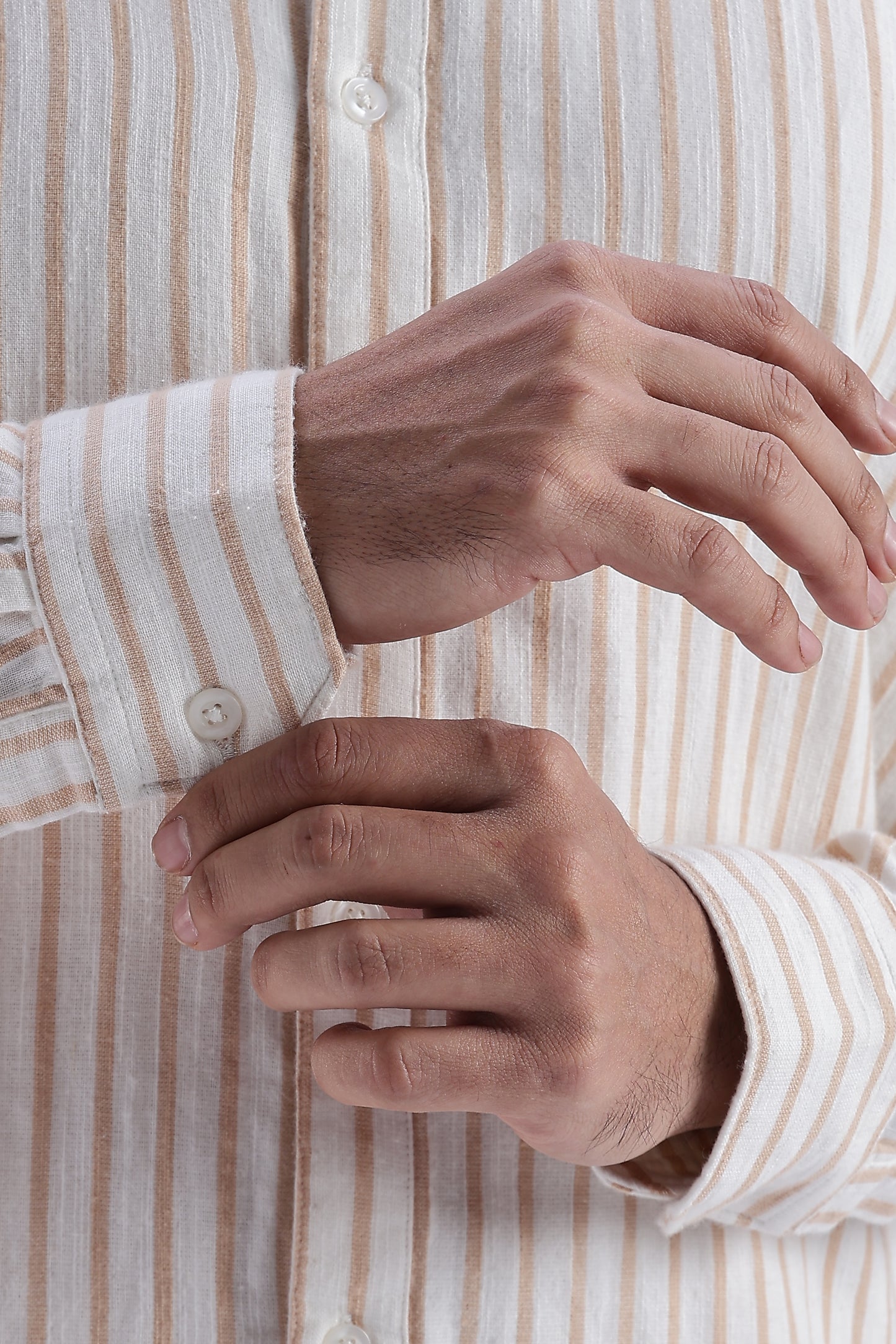 Uri Beige Striped Double Cloth Cotton Shirt