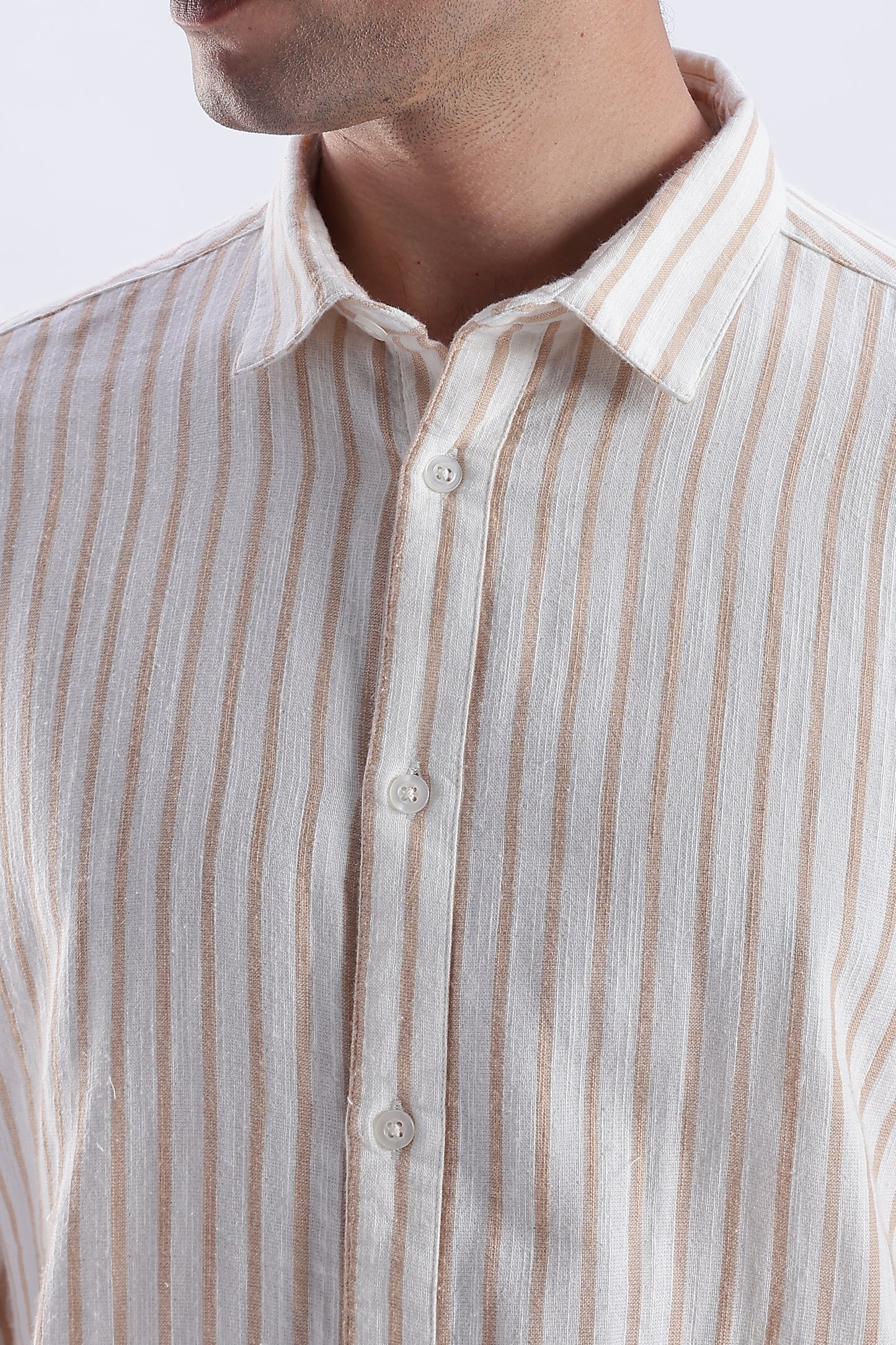 Uri Beige Striped Double Cloth Cotton Shirt