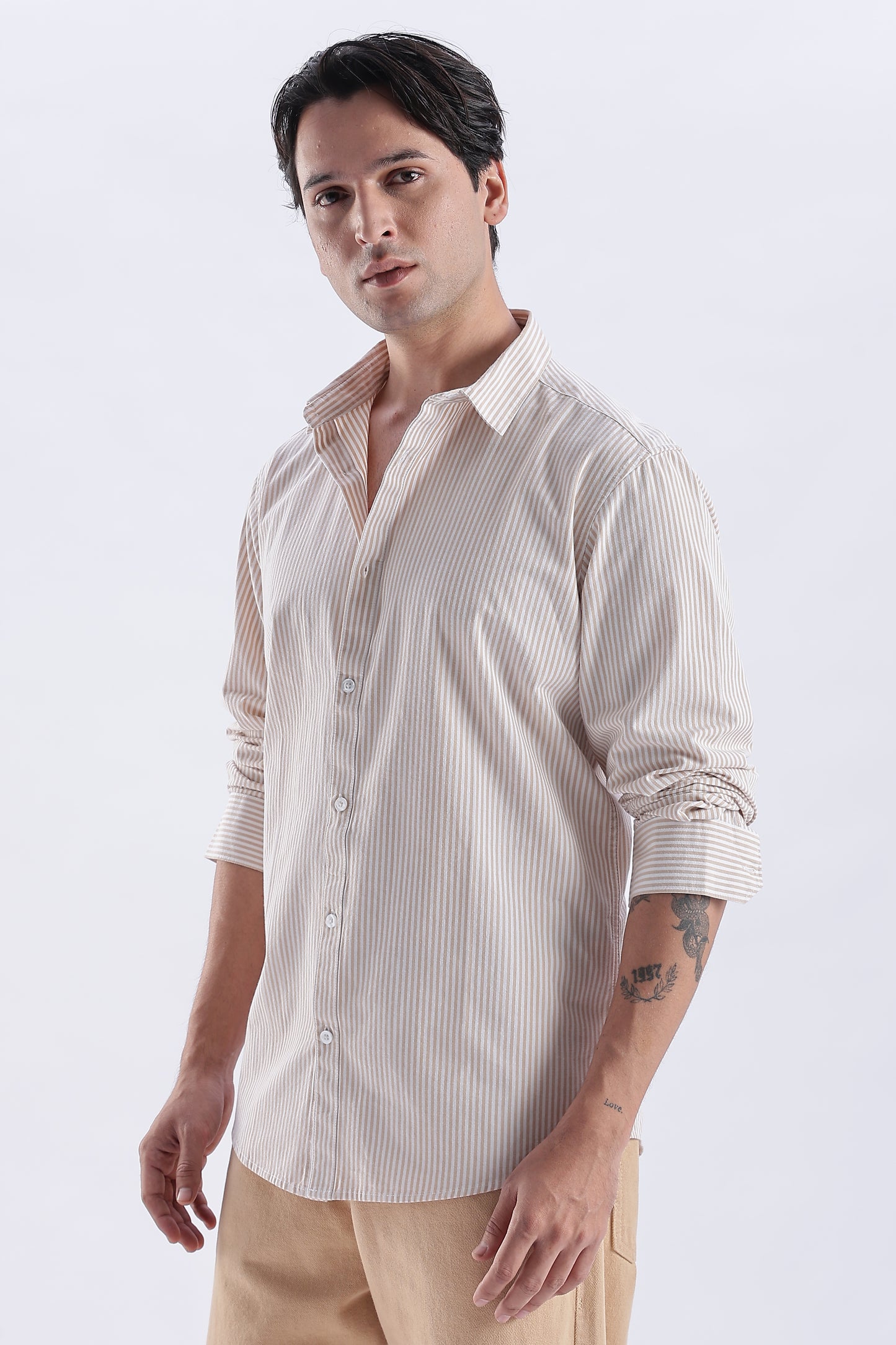 Uri Brown Pinstripe Cotton Shirt