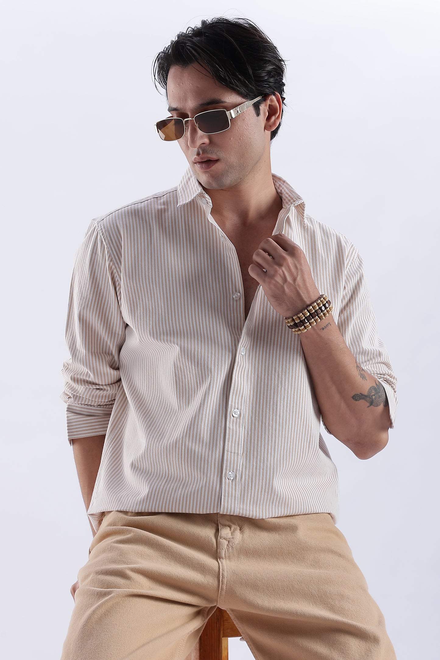 Uri Brown Pinstripe Cotton Shirt